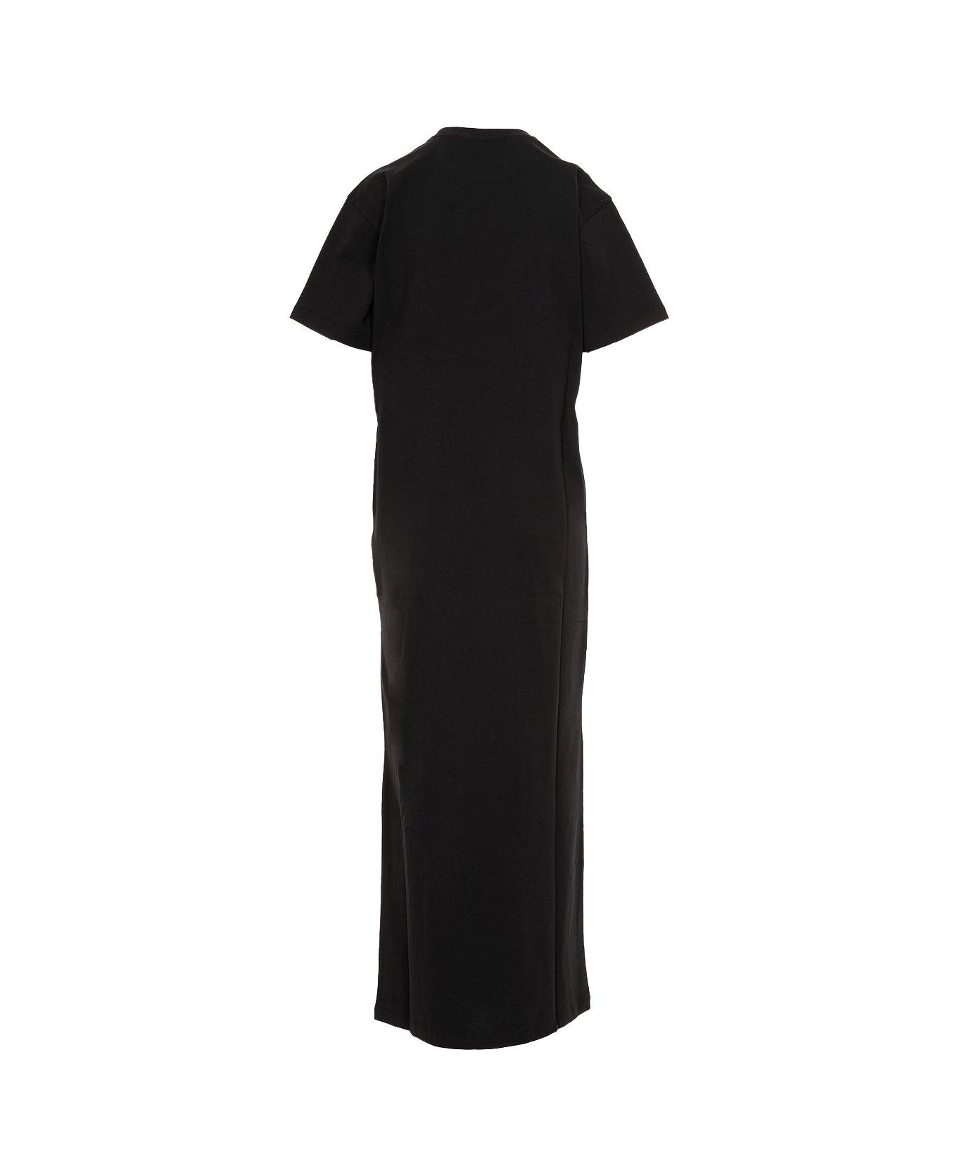 MSGM Logo Printed Side-slit Maxi Dress - BLACK