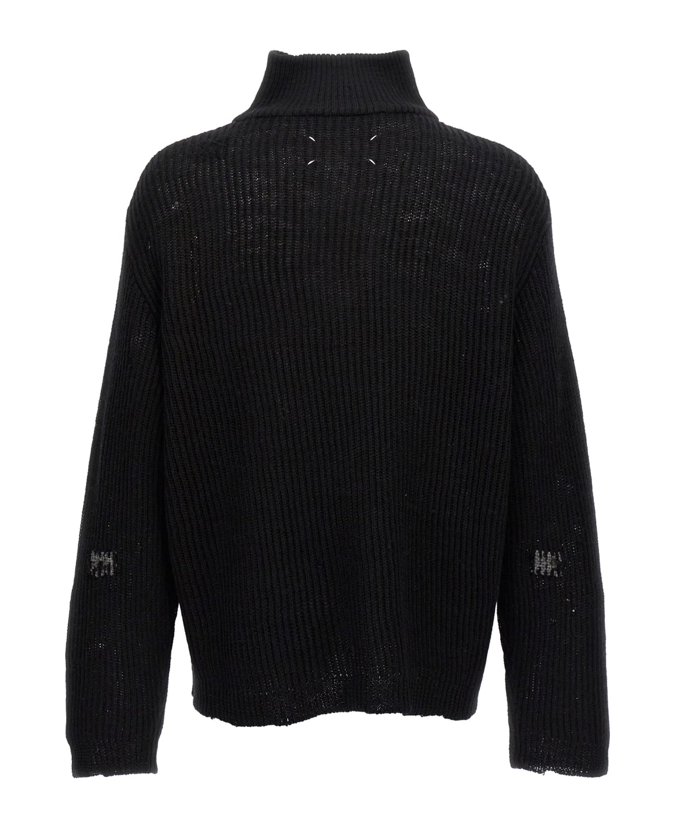 Maison Margiela Distressed Half Zip Sweater - Black  