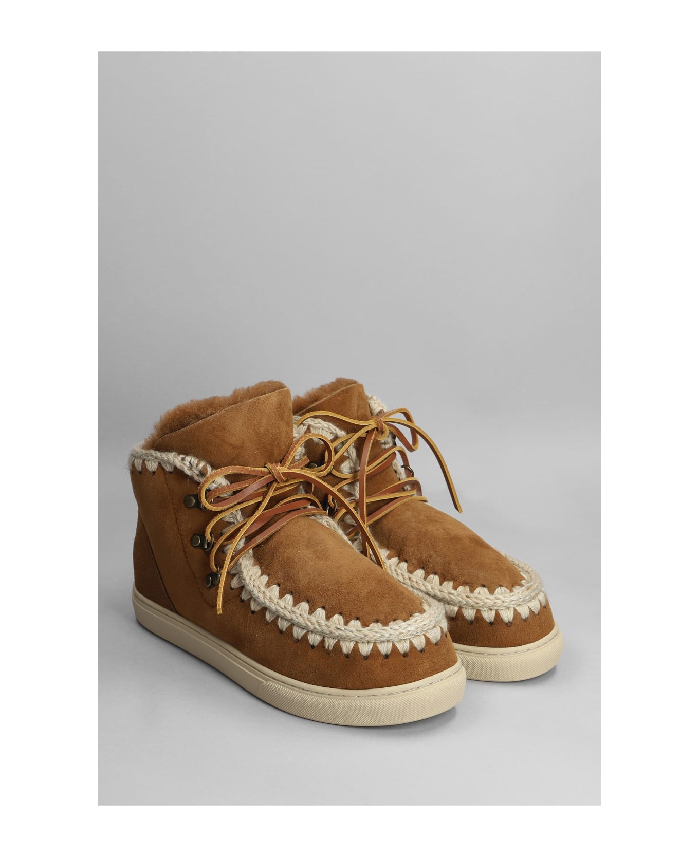 Mou Snaker Lace-up Low Heels Ankle Boots In Leather Color Suede - Cog