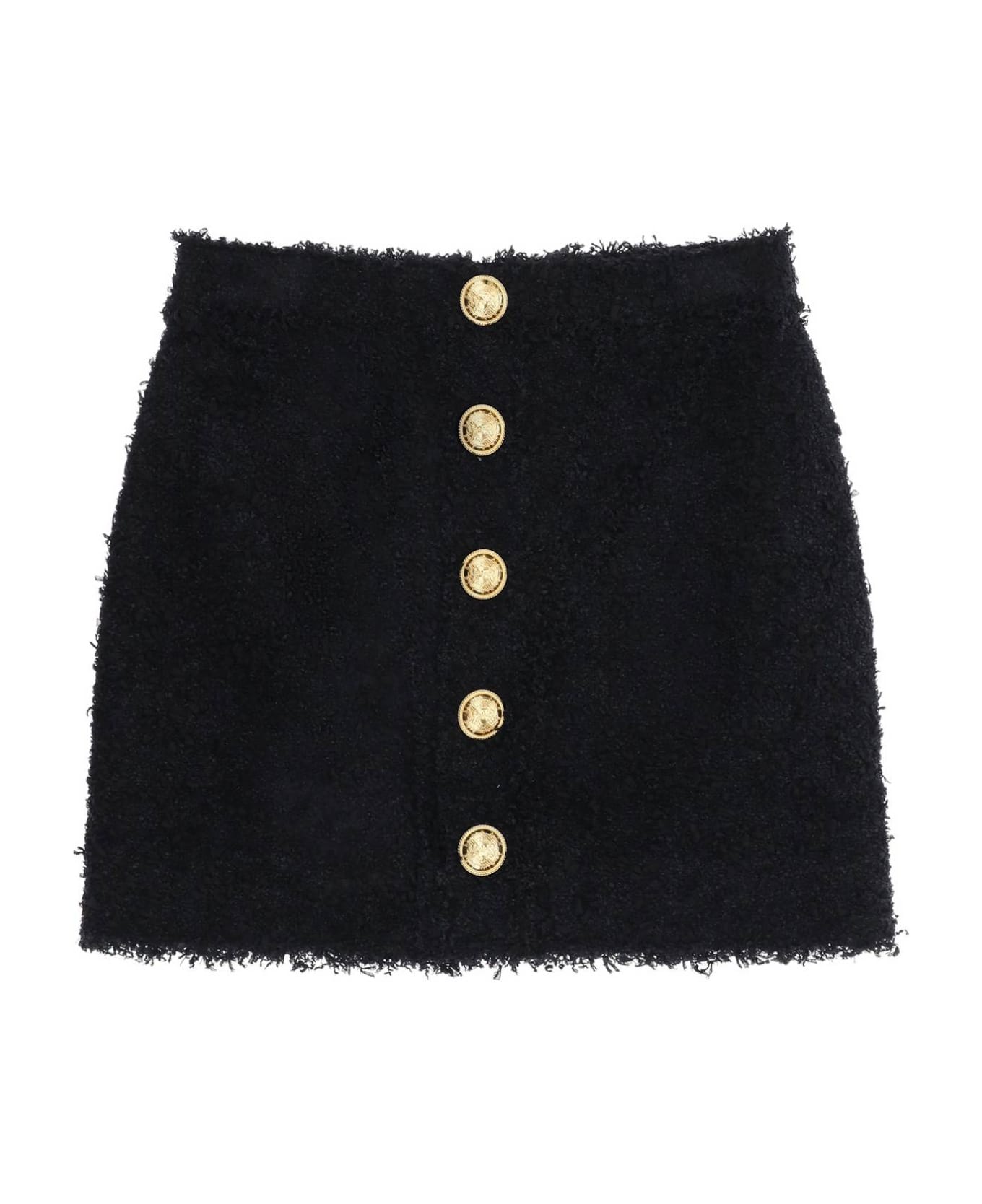 Balmain Tweed Skirt With Gold Buttons - Nero
