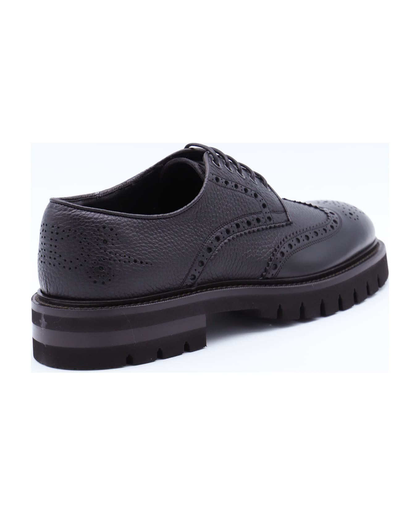 Ferragamo Black Leather Aspen Lace Up Shoes - Black