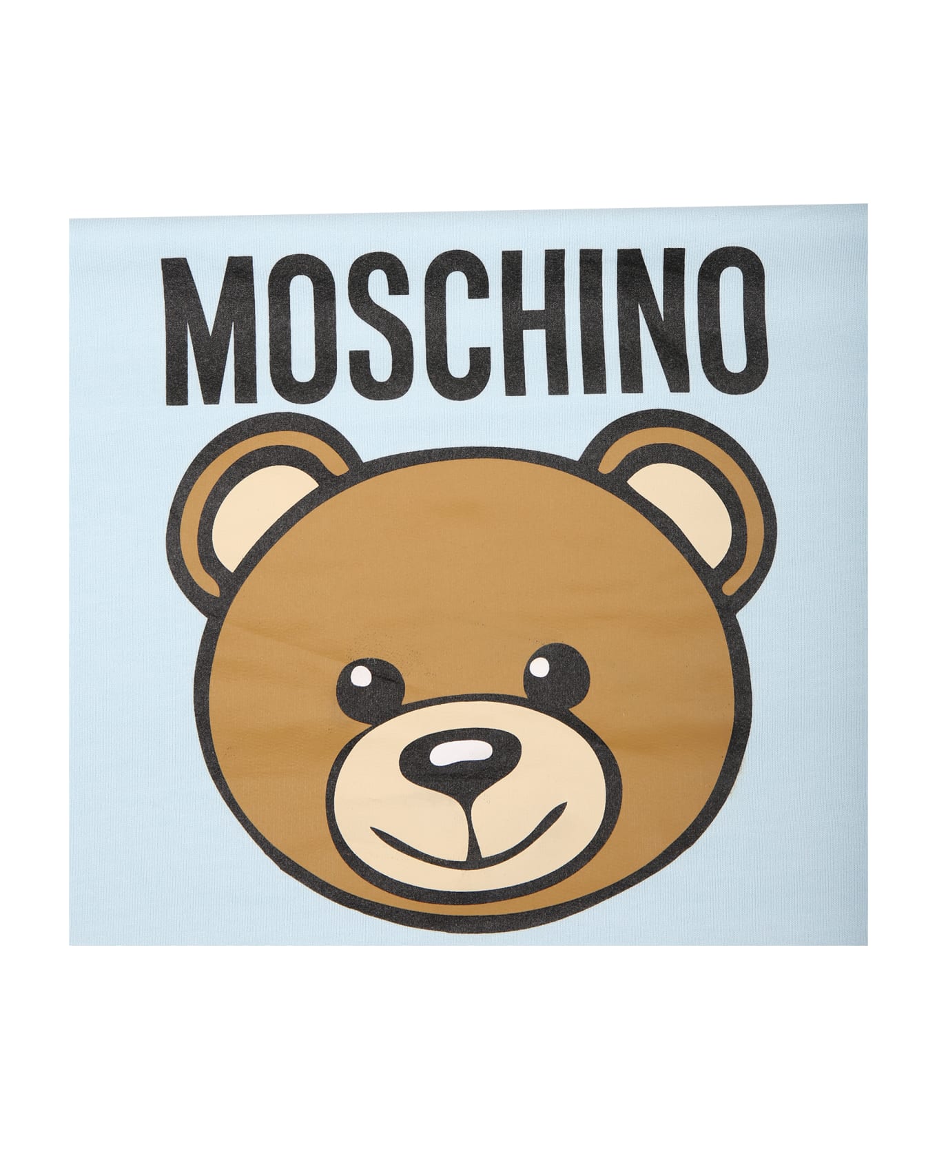Moschino Light Blue Baby Boy Blanket With Teddy Bear And Logo - Light Blue