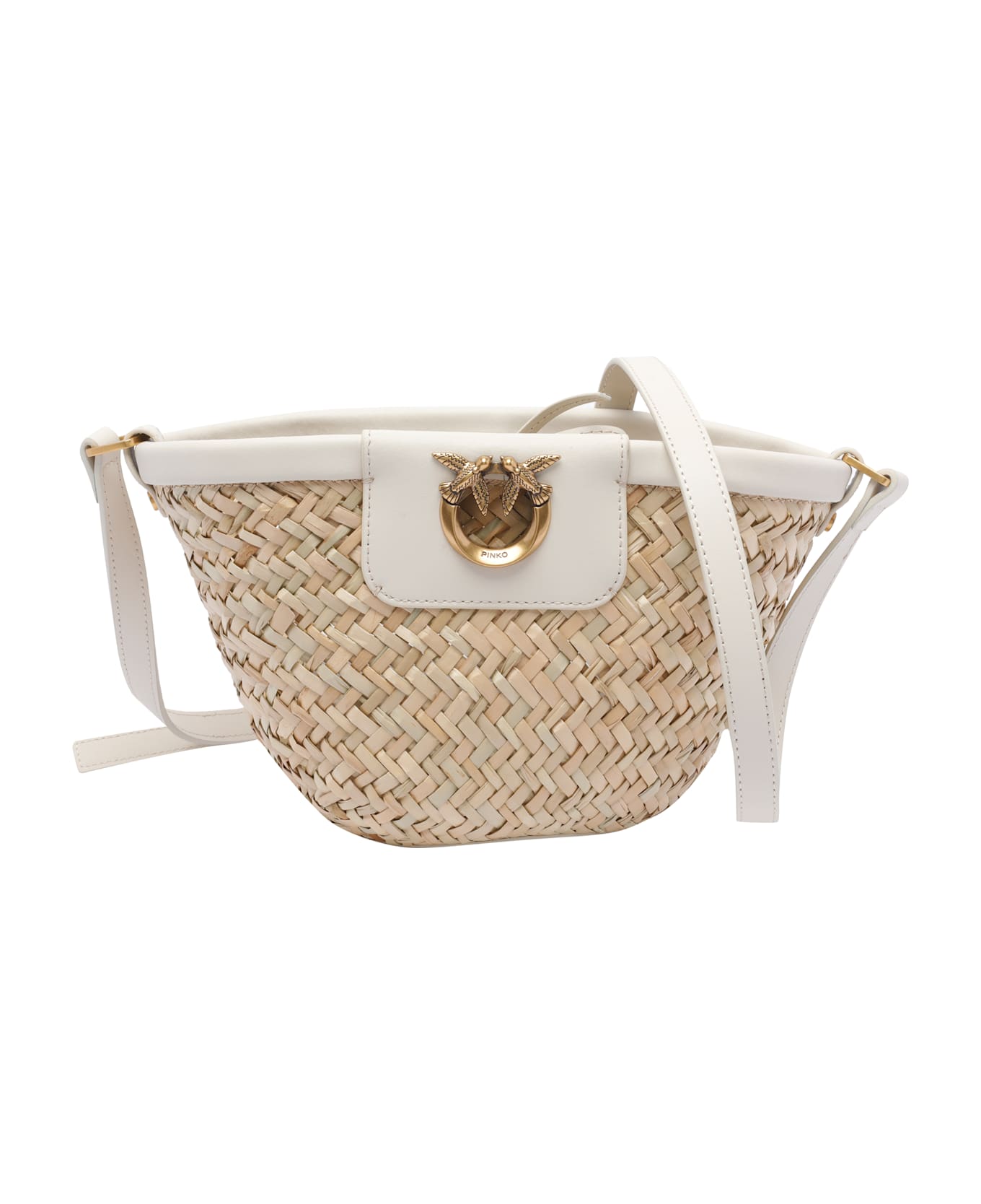 Pinko Small Love Summer Rafia Bucket Bag - White