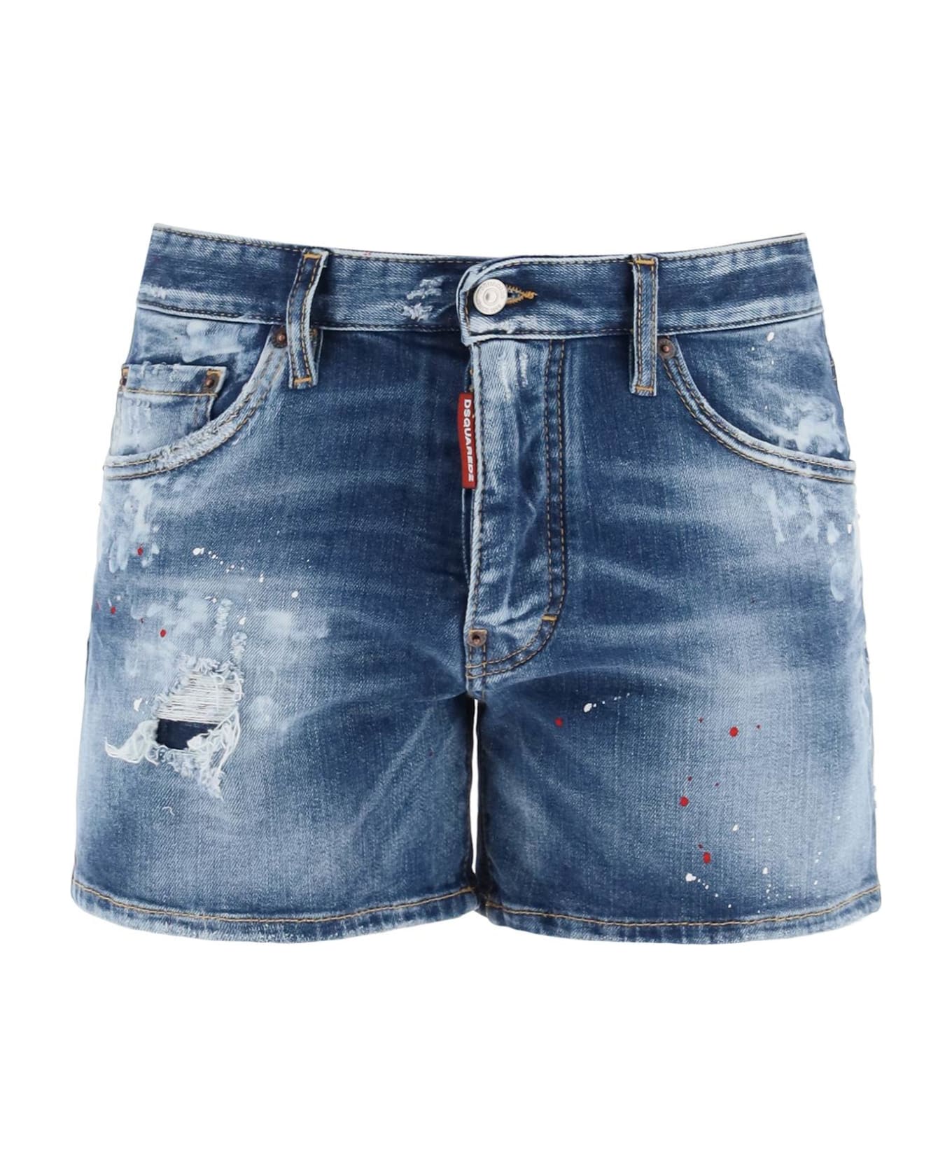 Dsquared2 Sexy 70's Shorts In Worn Out Booty Denim - NAVY BLUE (Blue)