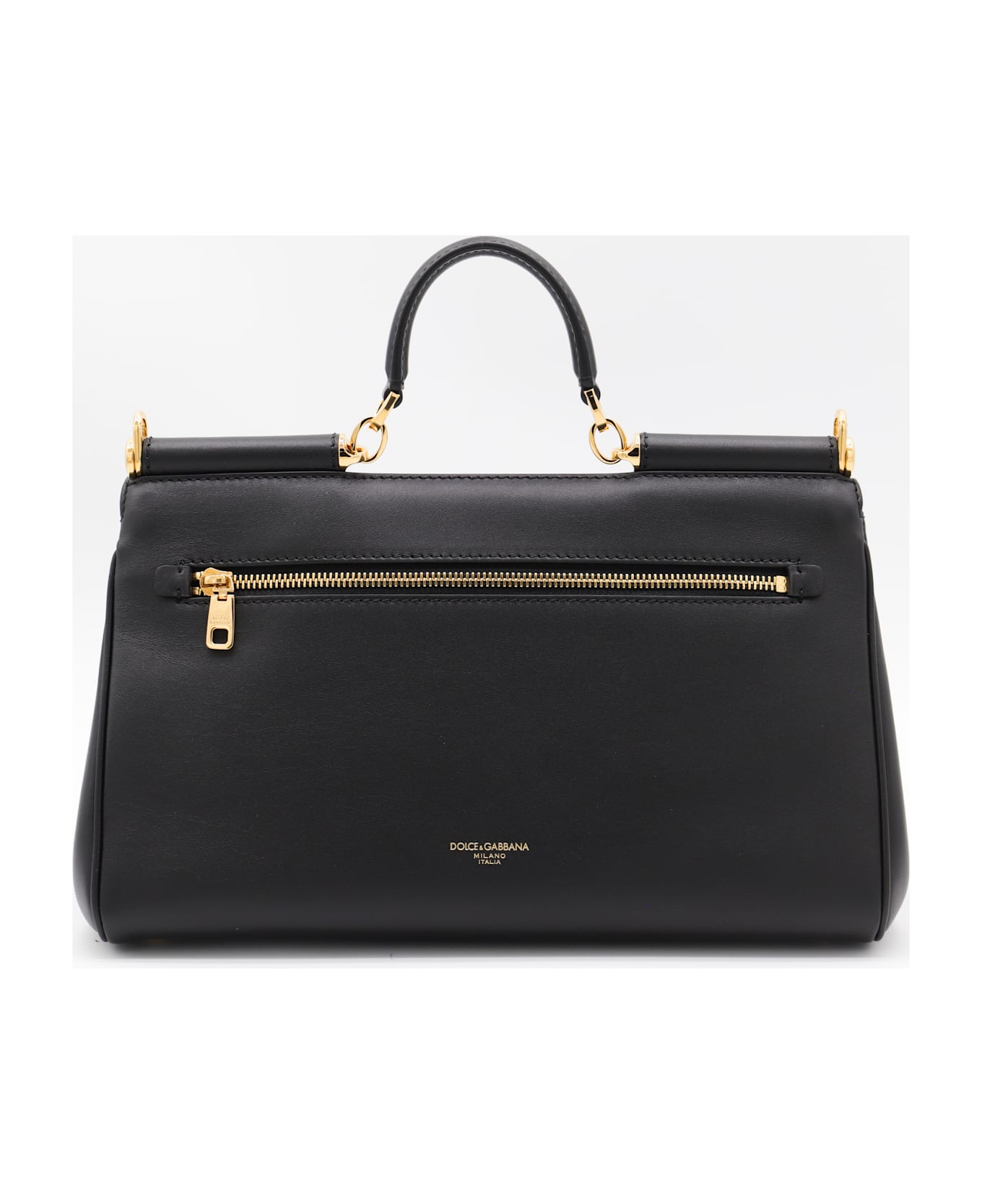 Dolce & Gabbana Black Leather My Sicily East West Top Handle Bag - Black