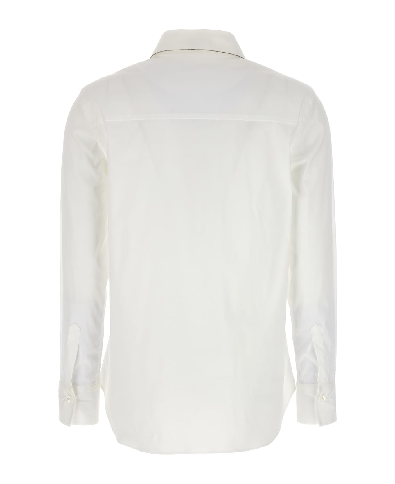 Brunello Cucinelli Stretch Cotton Poplin Shirt With 'shiny Collar Trim' - BIANCO