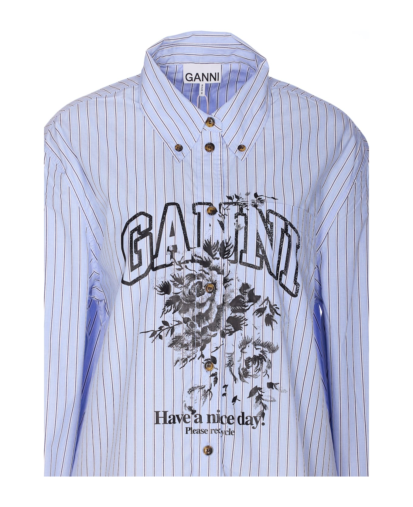 Ganni Stripe Cotton Shirt - Blue