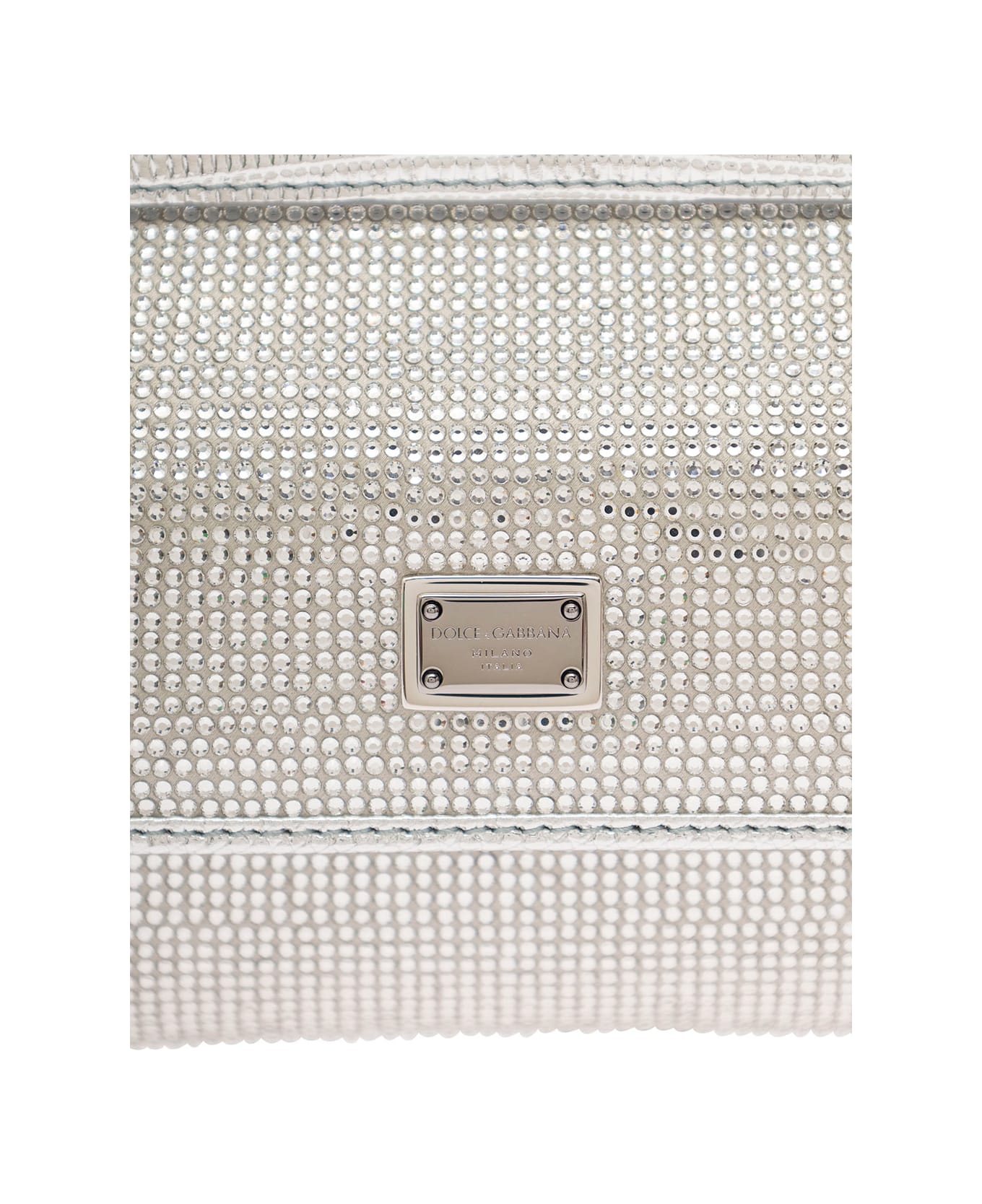 Dolce & Gabbana 'sicily Crystal' Silver-tone Handbag With Logo Tag In Leather Blend Woman - Metallic