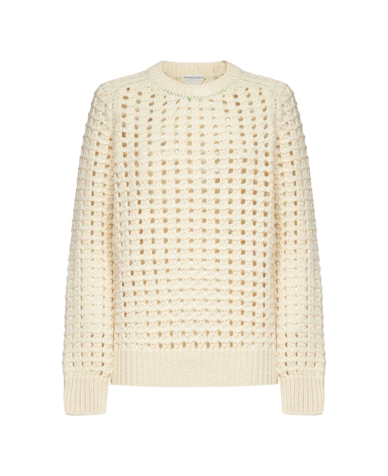 Bottega Veneta Openknitted Crewneck Jumper - WHITE