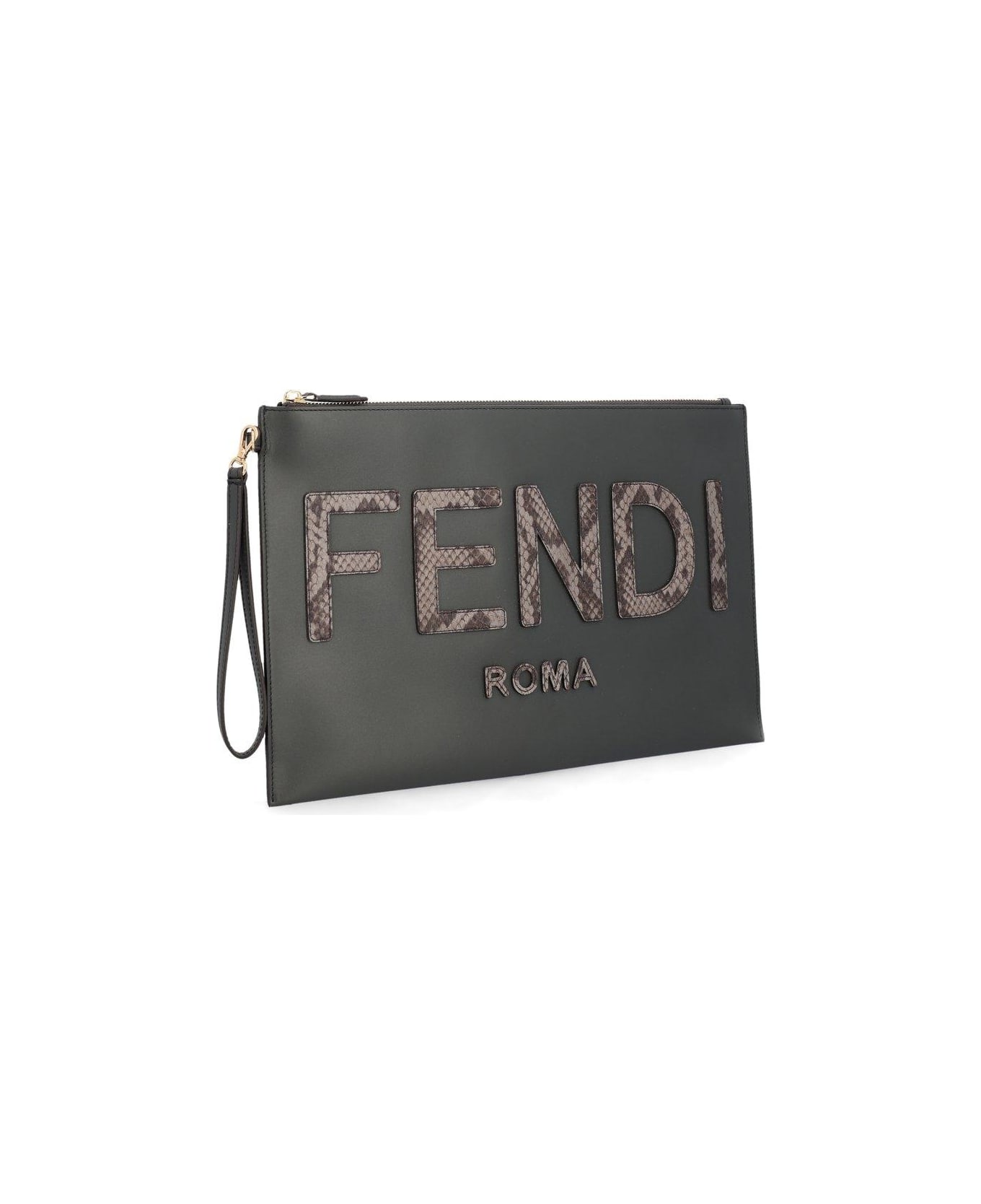 Fendi Logo Detailed Large Flat Pouch - Grey, brown 