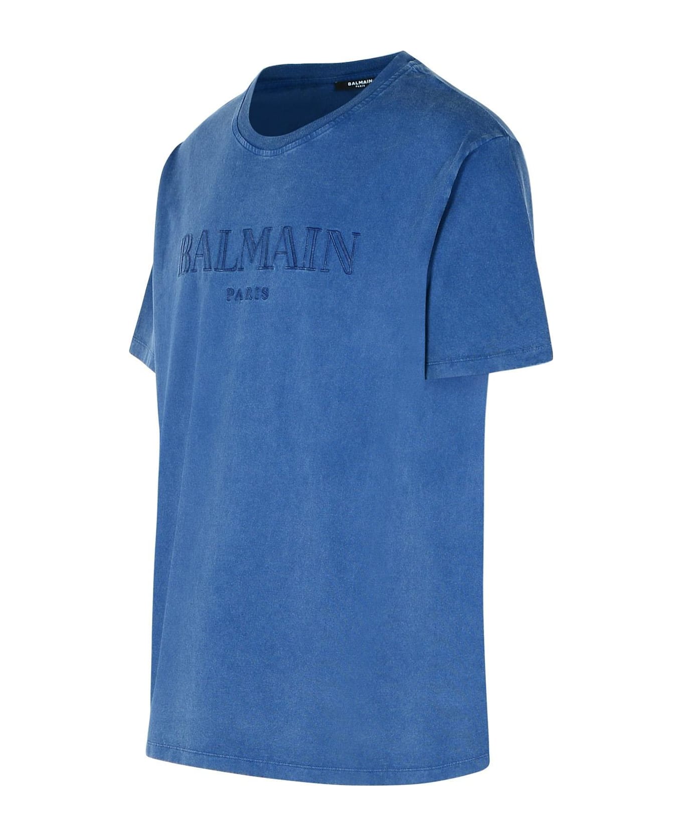 Balmain Logo Embroidered Crewneck T-shirt - Blu