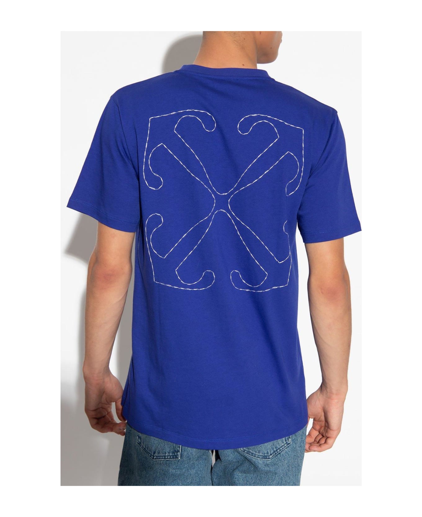 Off-White Logo Embroidered Crewneck T-shirt - Blue