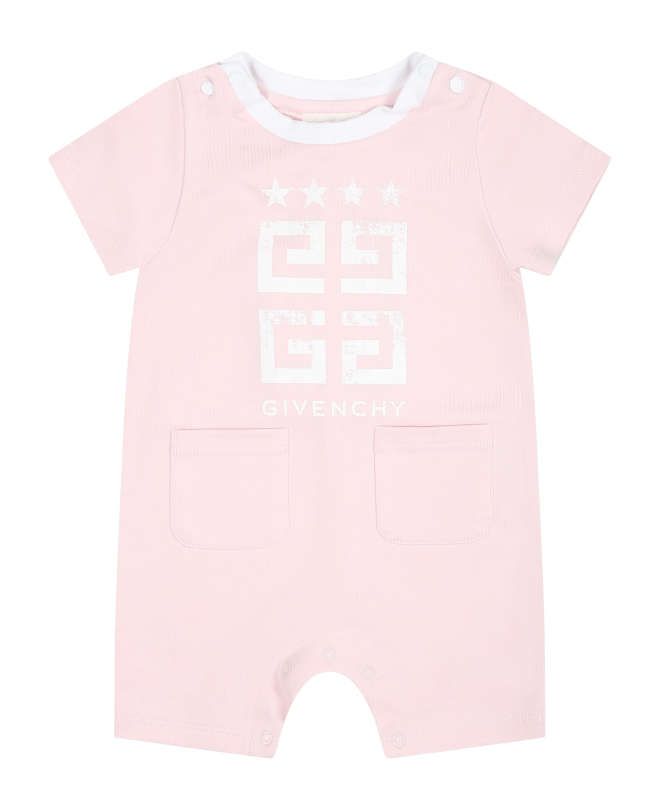 Givenchy draped Pink Romper For Baby Girl With Logo - Pink