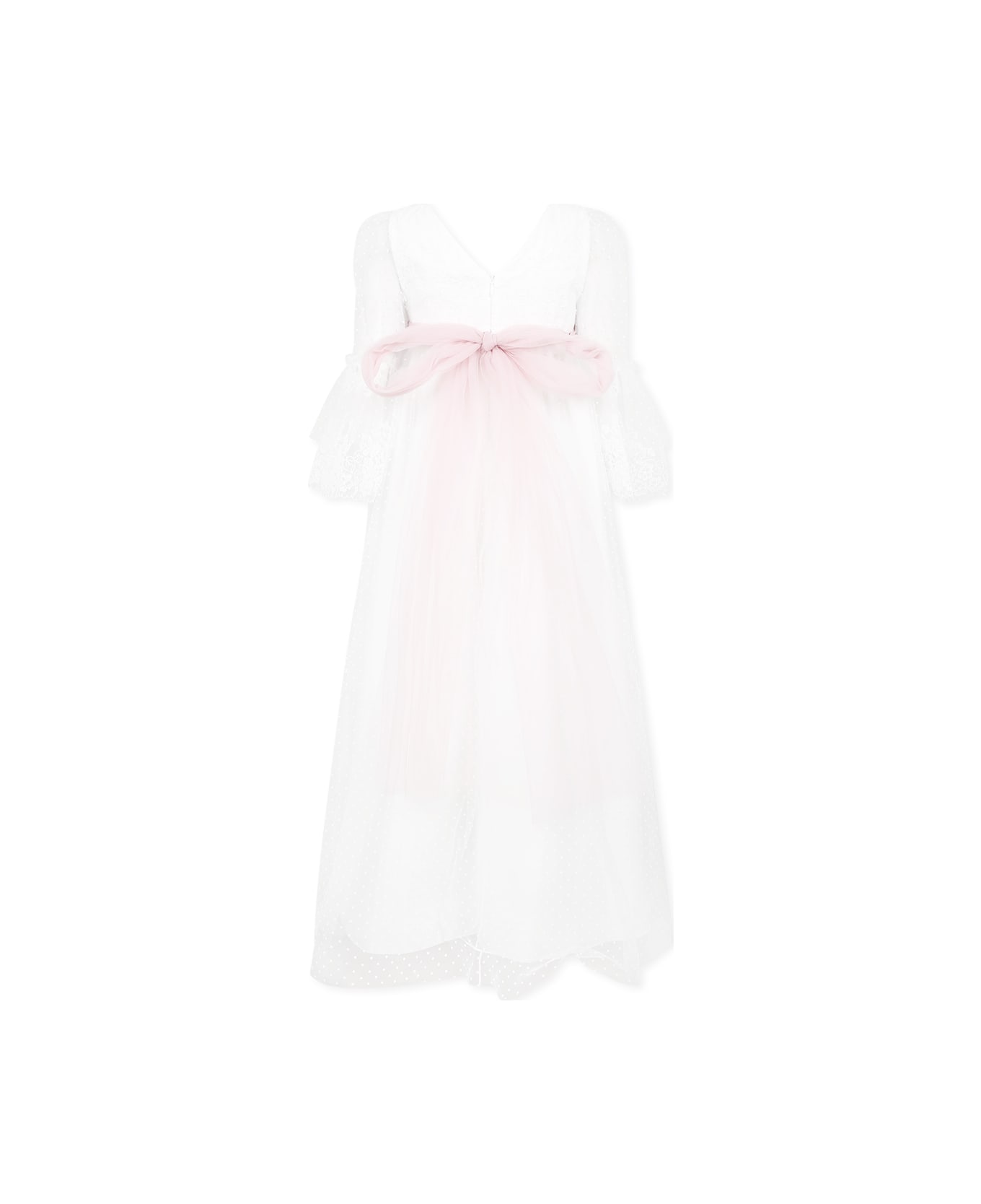 Monnalisa White Dress For Girl With Flowers - White