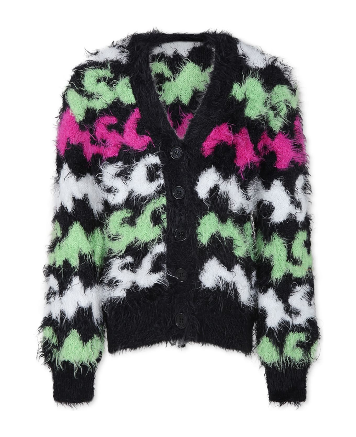 MSGM Black Cardigan For Girl With Logo - Multicolor