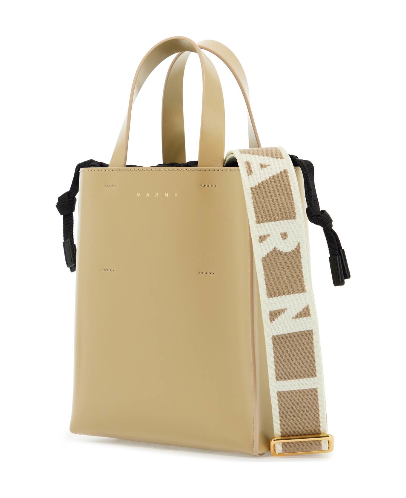 Marni Beige Leather Shopping Bag With Short Handles And Shoulder Strap - WINTER WHEAT (Beige)