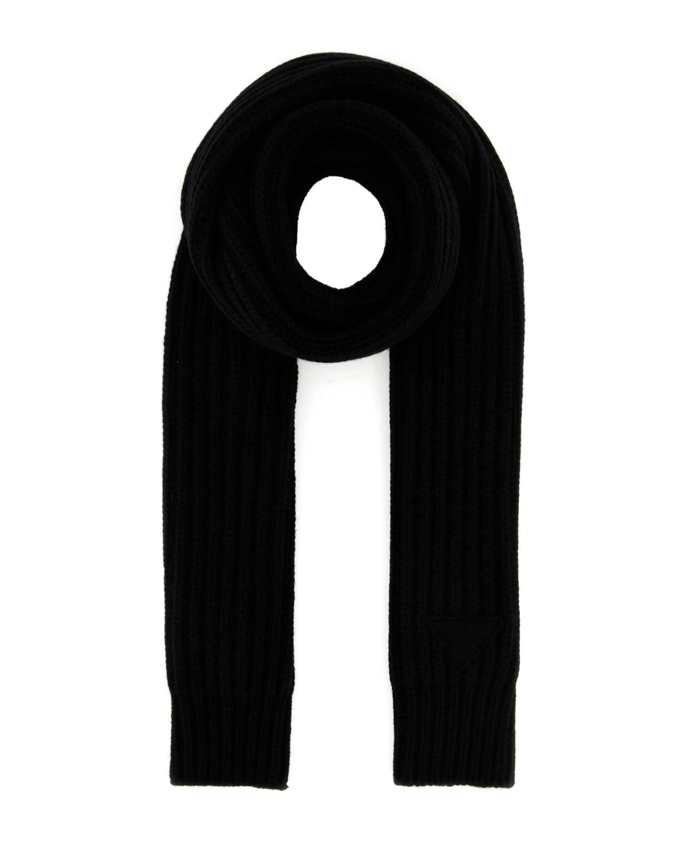 Prada Black Wool Blend Scarf - NERO スカーフ＆ストール