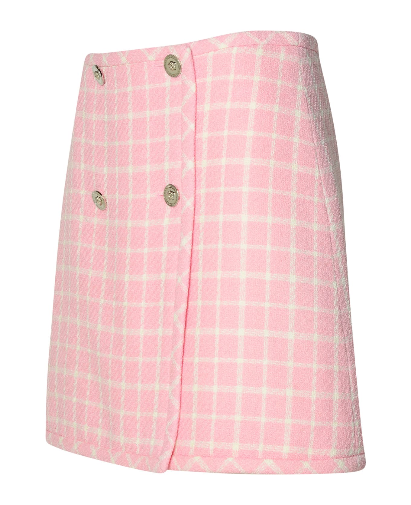 Versace Pink Virgin Wool Blend Miniskirt - Pastel pink + white