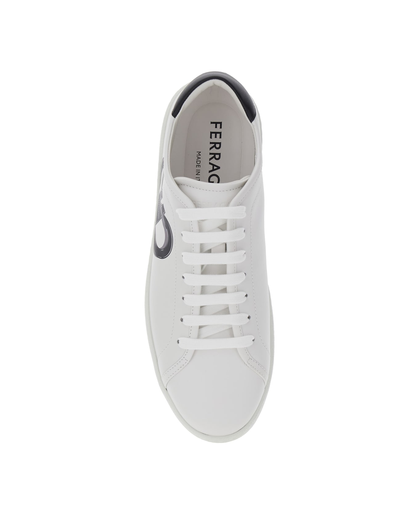 Ferragamo White Sneakers With Gancini Print On The Side And Contrasting Heel In Leather Man - White