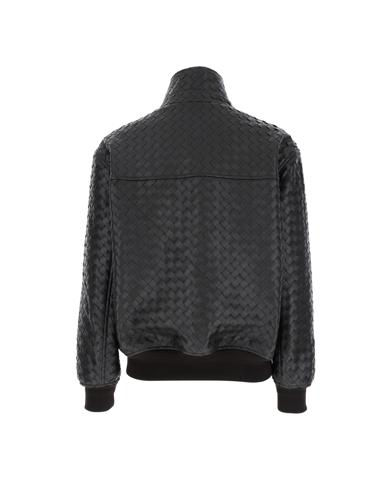 Bottega Veneta Brown Jacket With High Neck And All-over Intrecciato Motif In Leather Woman - Brown