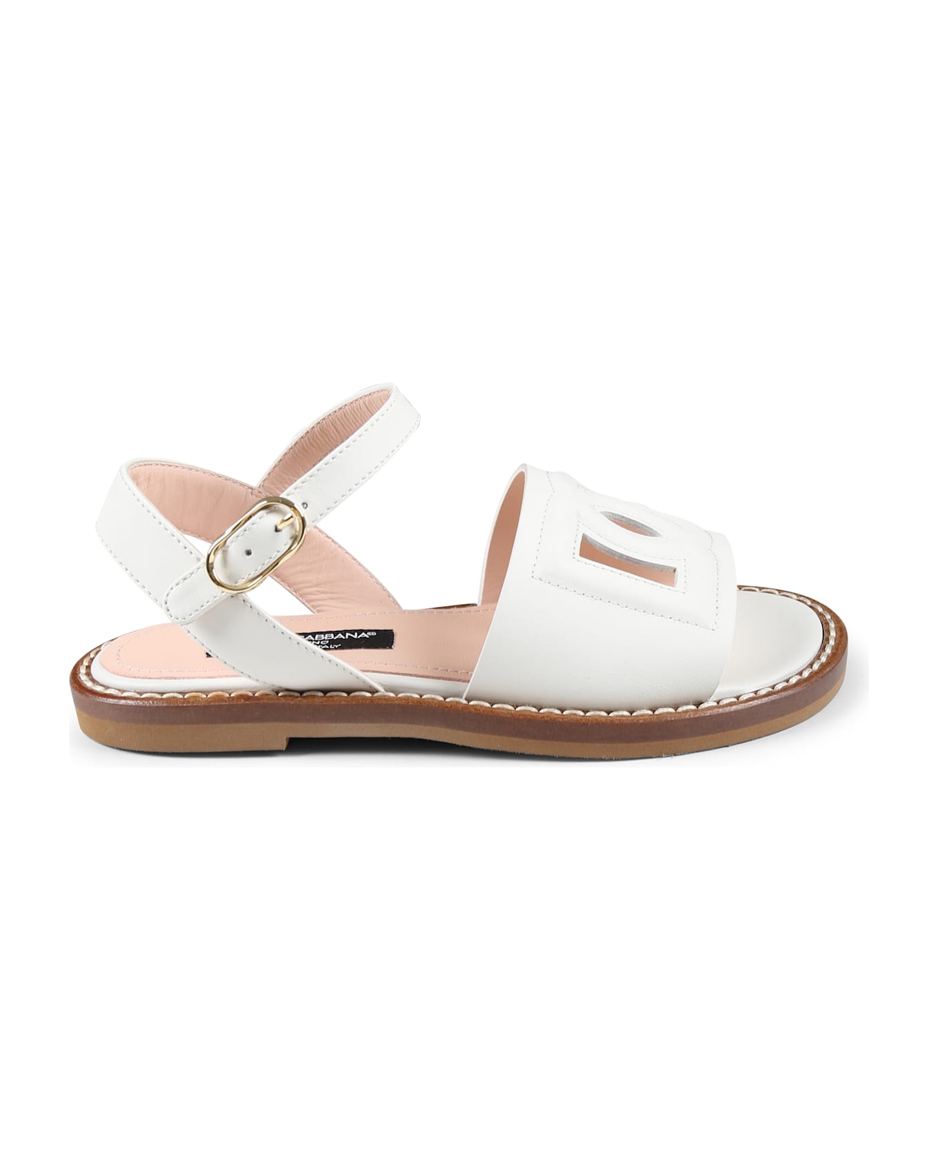 Dolce 
Gabbana White Sandals For Girl With Dg Logo - White