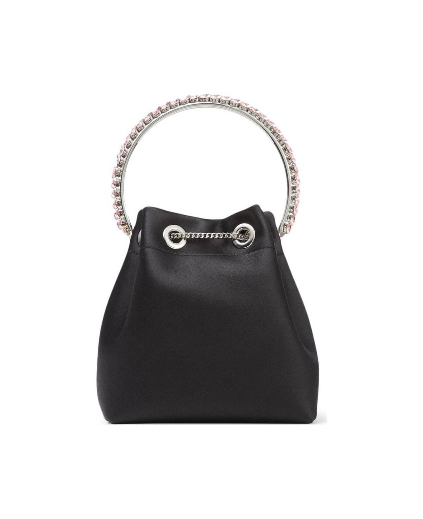 Jimmy Choo 
bon Bon
 Mini Black Handbag With Metal Crystal Bracelet Handle In Satin Fabbric Woman - Black