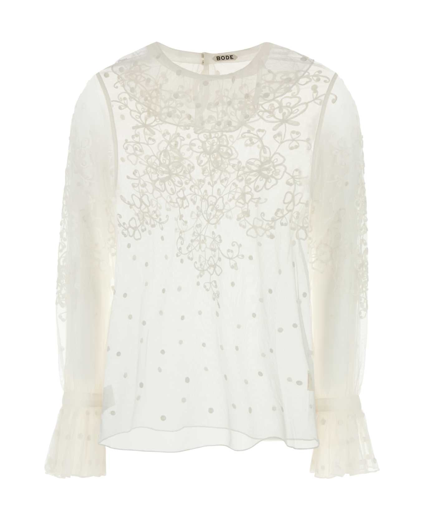 Bode White Mesh Middlemist Blouse - WHITE