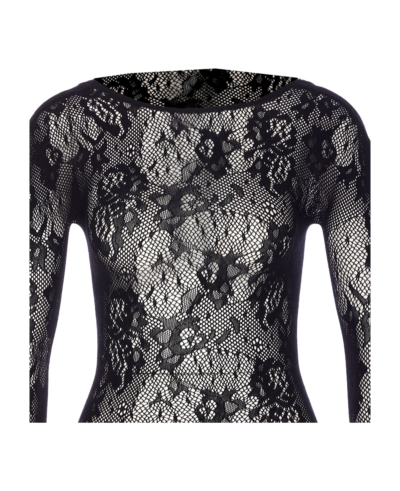 Patrizia Pepe Long Sleeve Lace Bodysuit - Black
