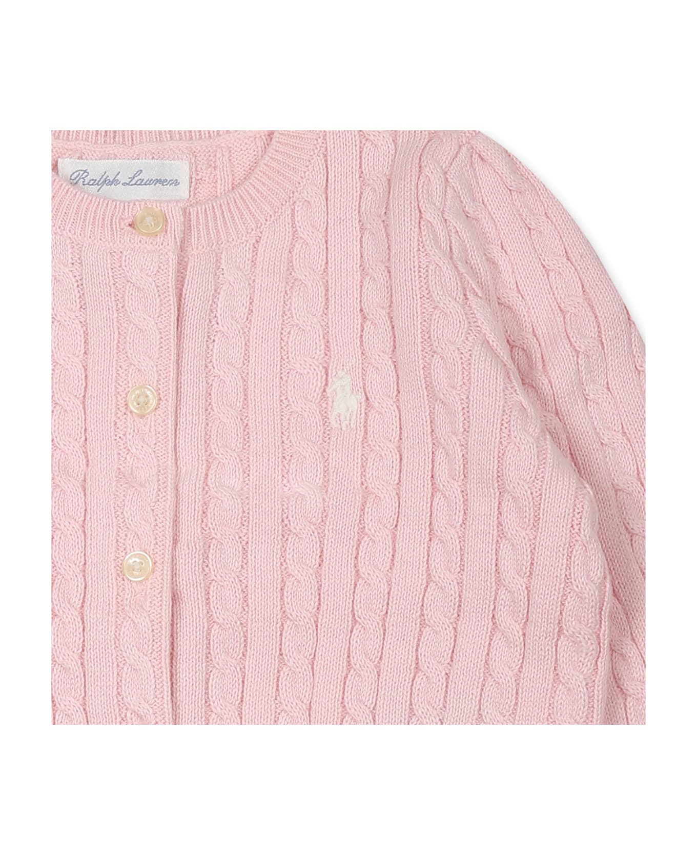 Ralph Lauren Pink Cardigan For Babygirl With Iconic Pony - Pink