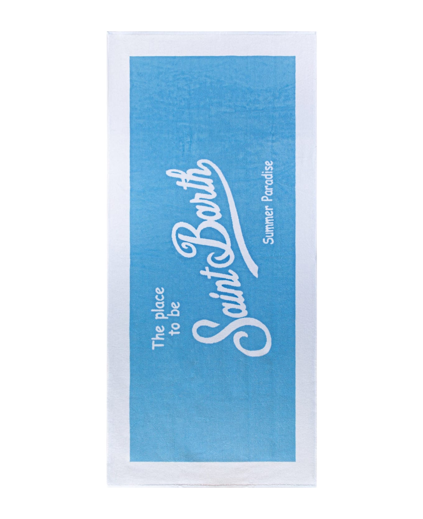 MC2 Saint Barth Soft Terry Beach Towel With Light Blue Frame - WHITE