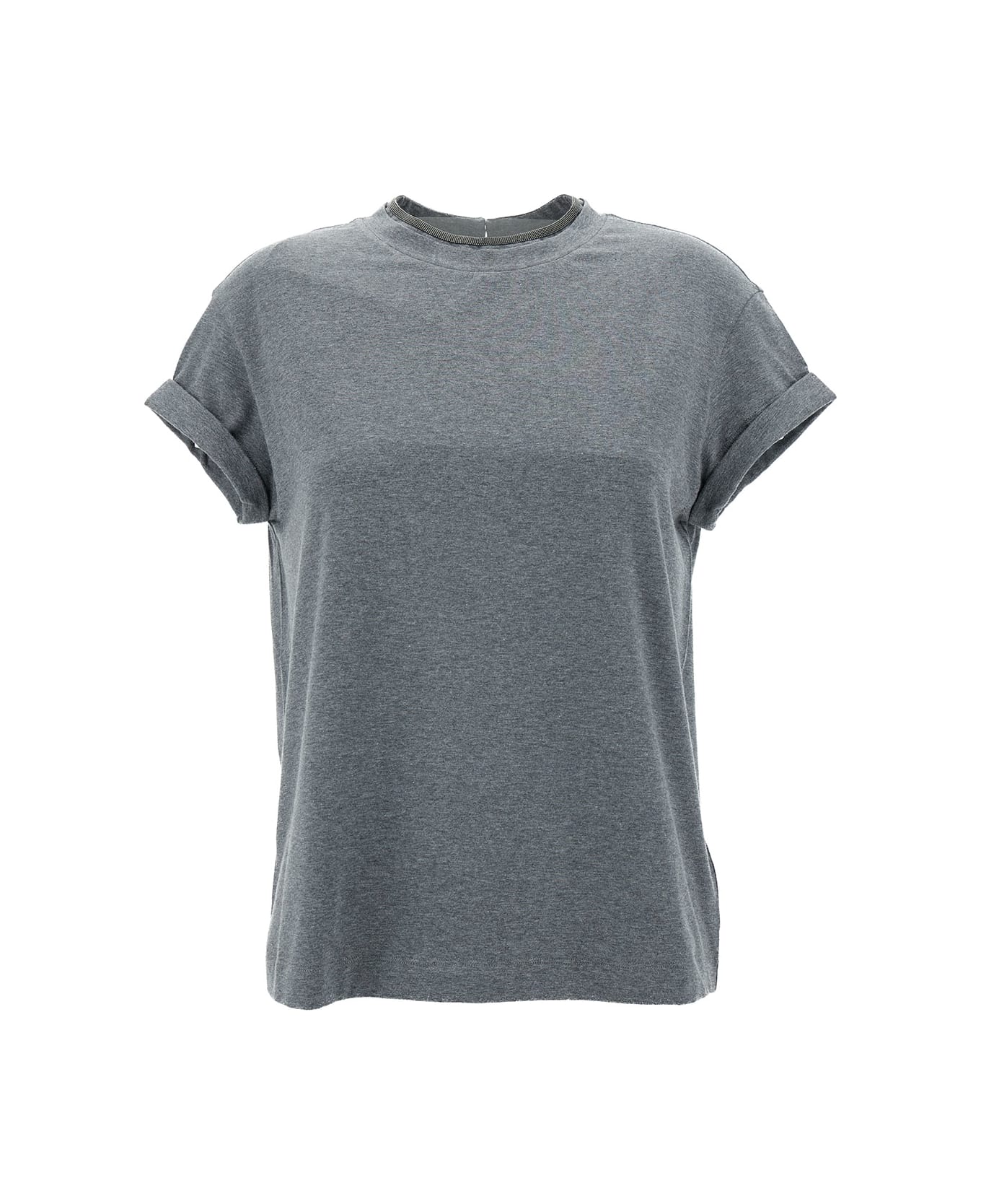 Brunello Cucinelli Bead-detailed Crewneck T-shirt - Grey Tシャツ