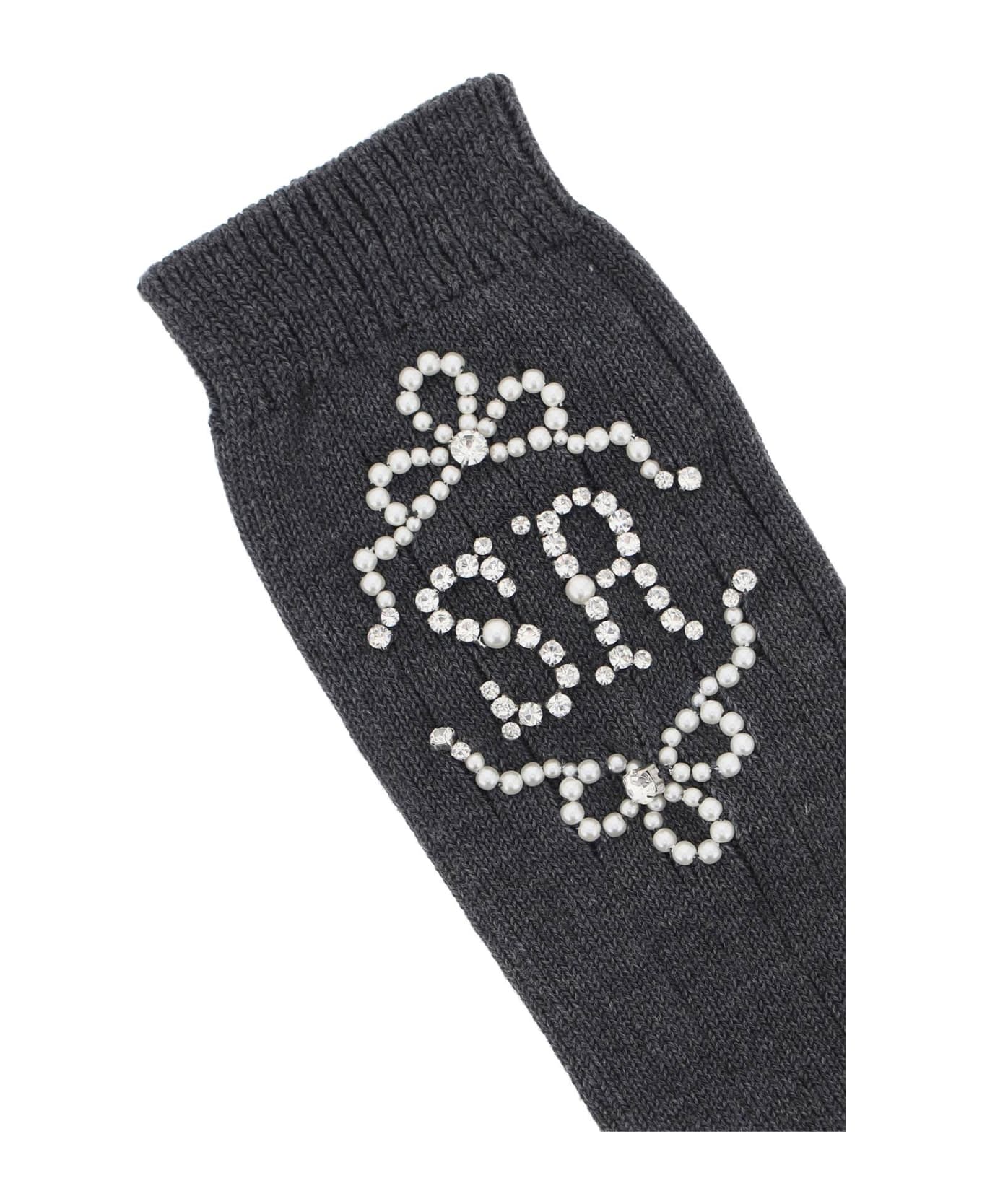 Simone Rocha Sr Socks With Pearls And Crystals - GREY MELANGE PEARL CRYSTAL (Grey) 靴下＆タイツ
