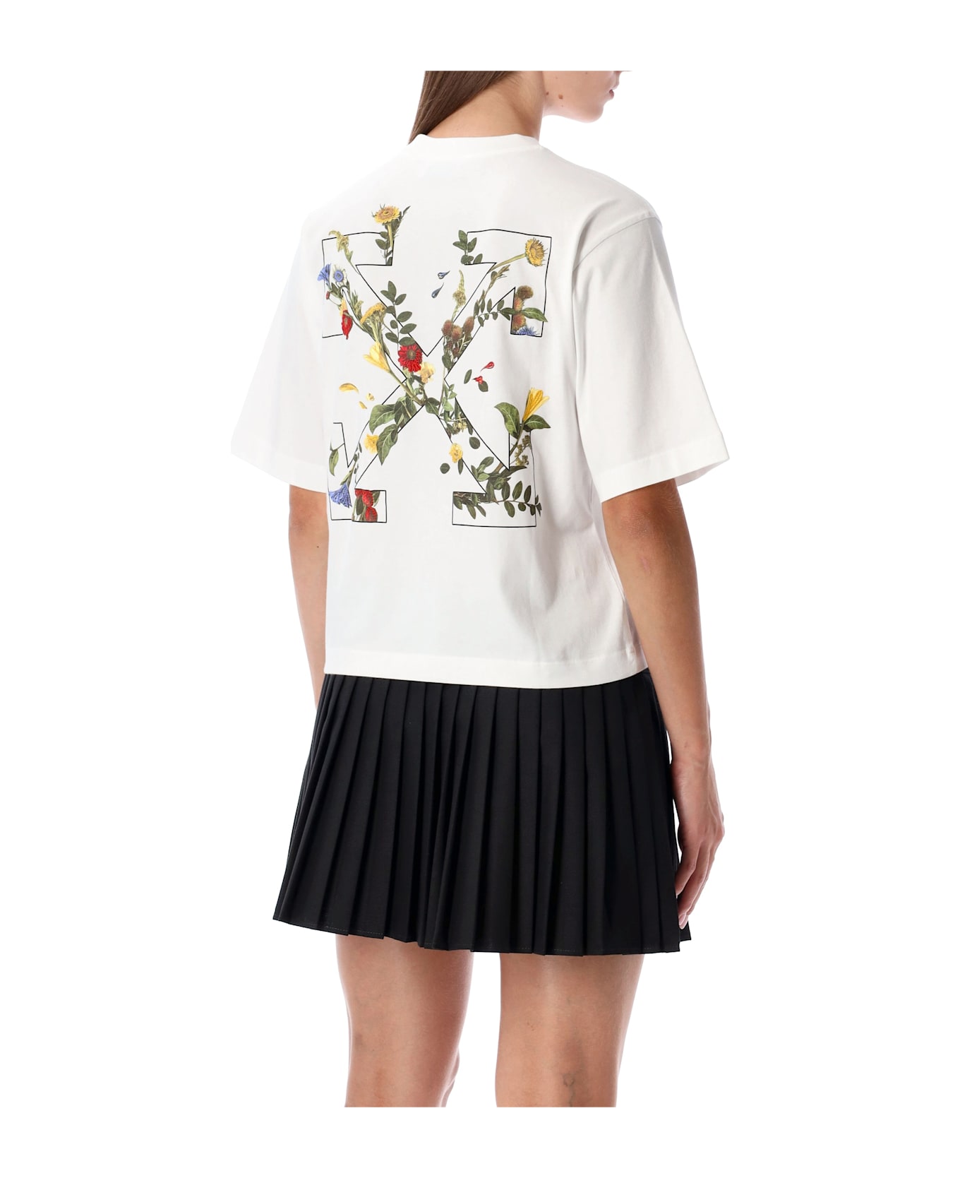 Off-White Flowers Boxy Cotton Logo T-shirt - White Black
