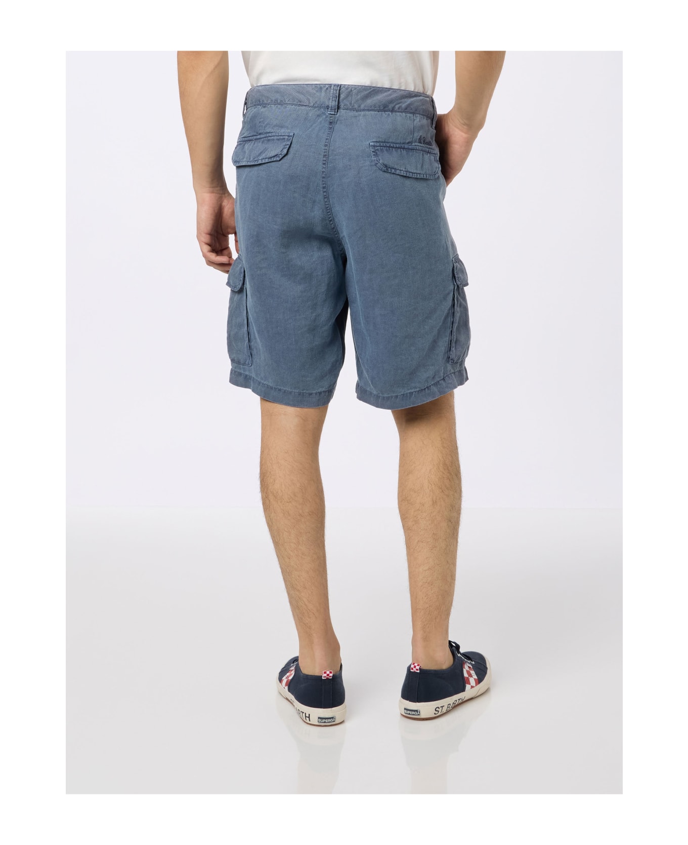 MC2 Saint Barth Man Navy Blue Linen Bermuda Shorts Rodi - BLUE