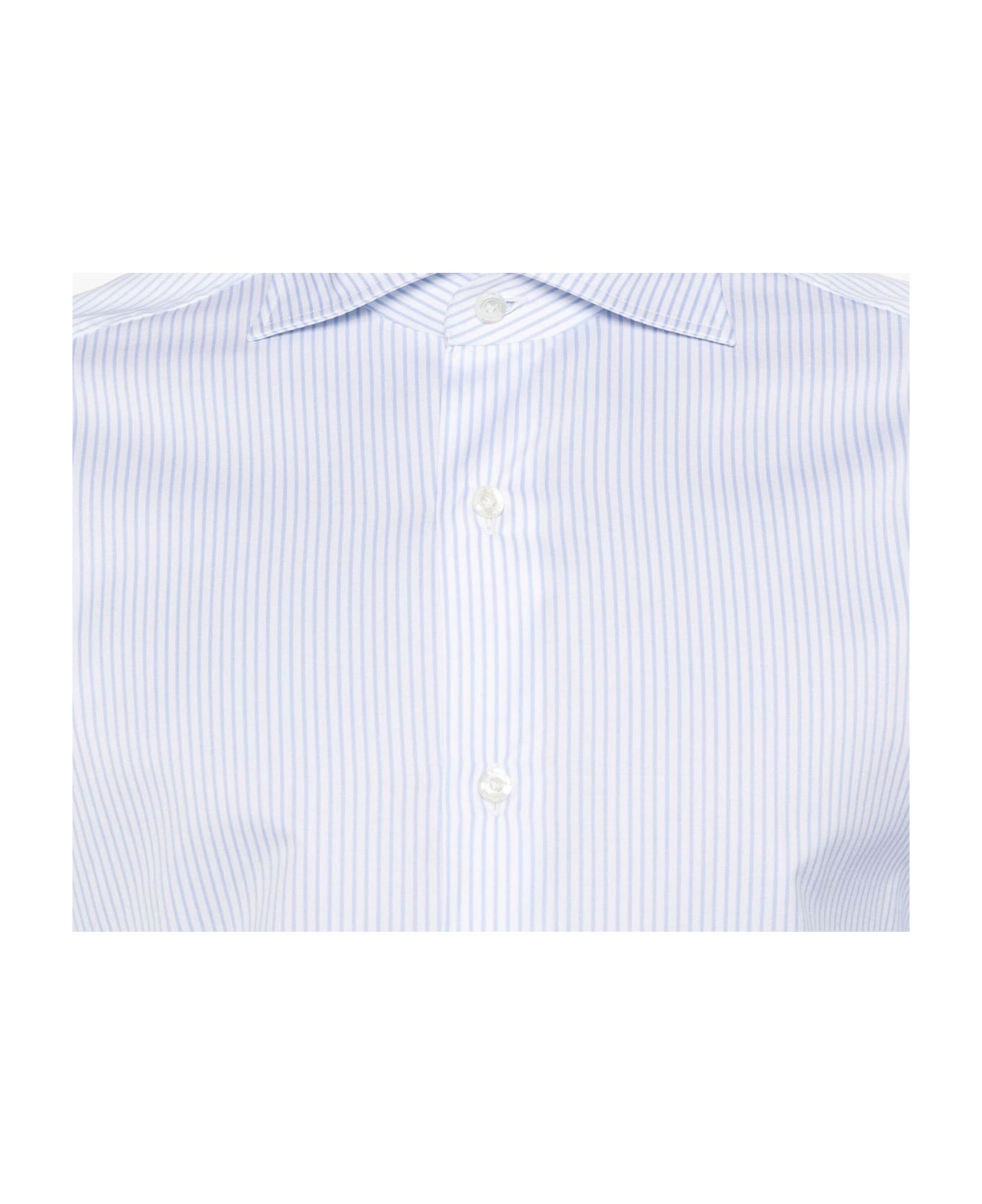 Finamore White And Sky Blue Cotton Striped Shirt - White