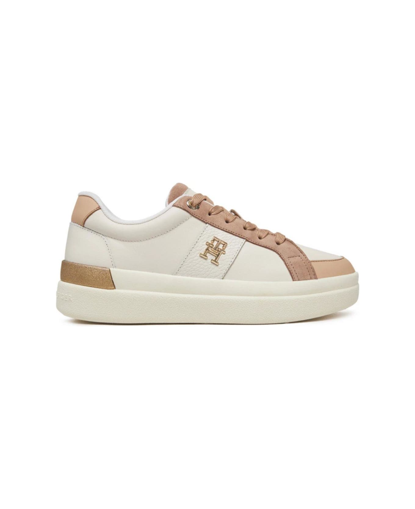 Tommy Hilfiger Logo-embroidered Court Trainers - Ancient White Misty Blush