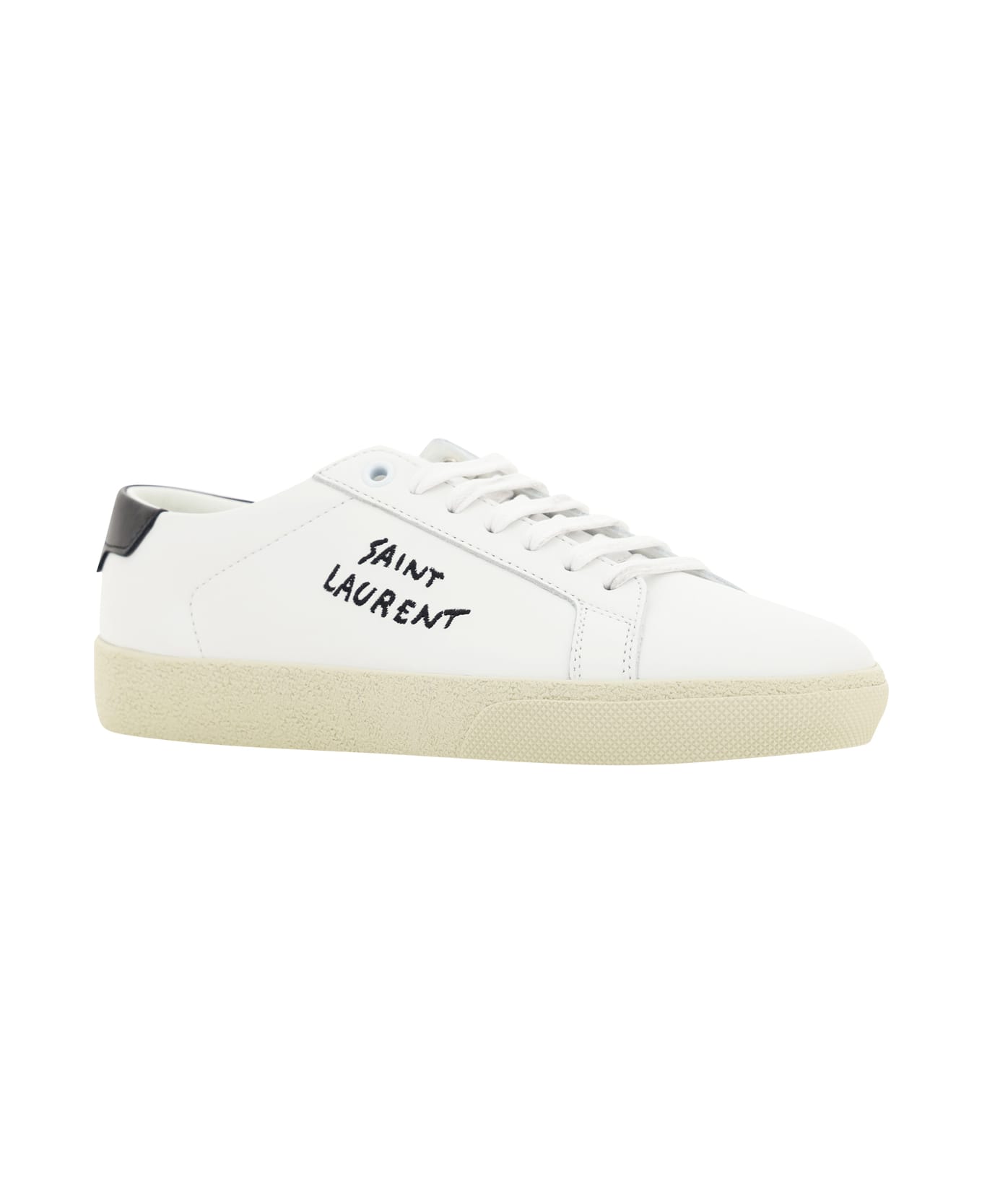 Saint Laurent Court Sl/06 Leather Sneakers - Blanc Optique/nero
