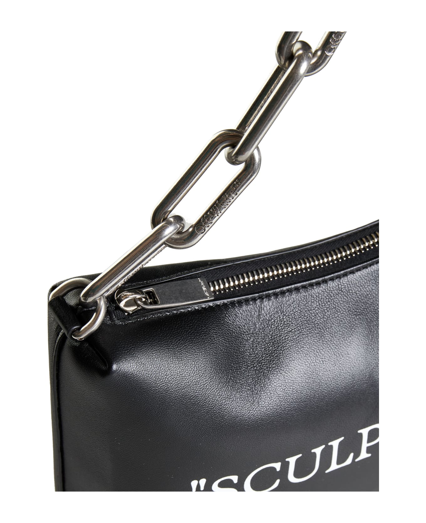 Off-White Block Pouch Quote - Black silver トートバッグ