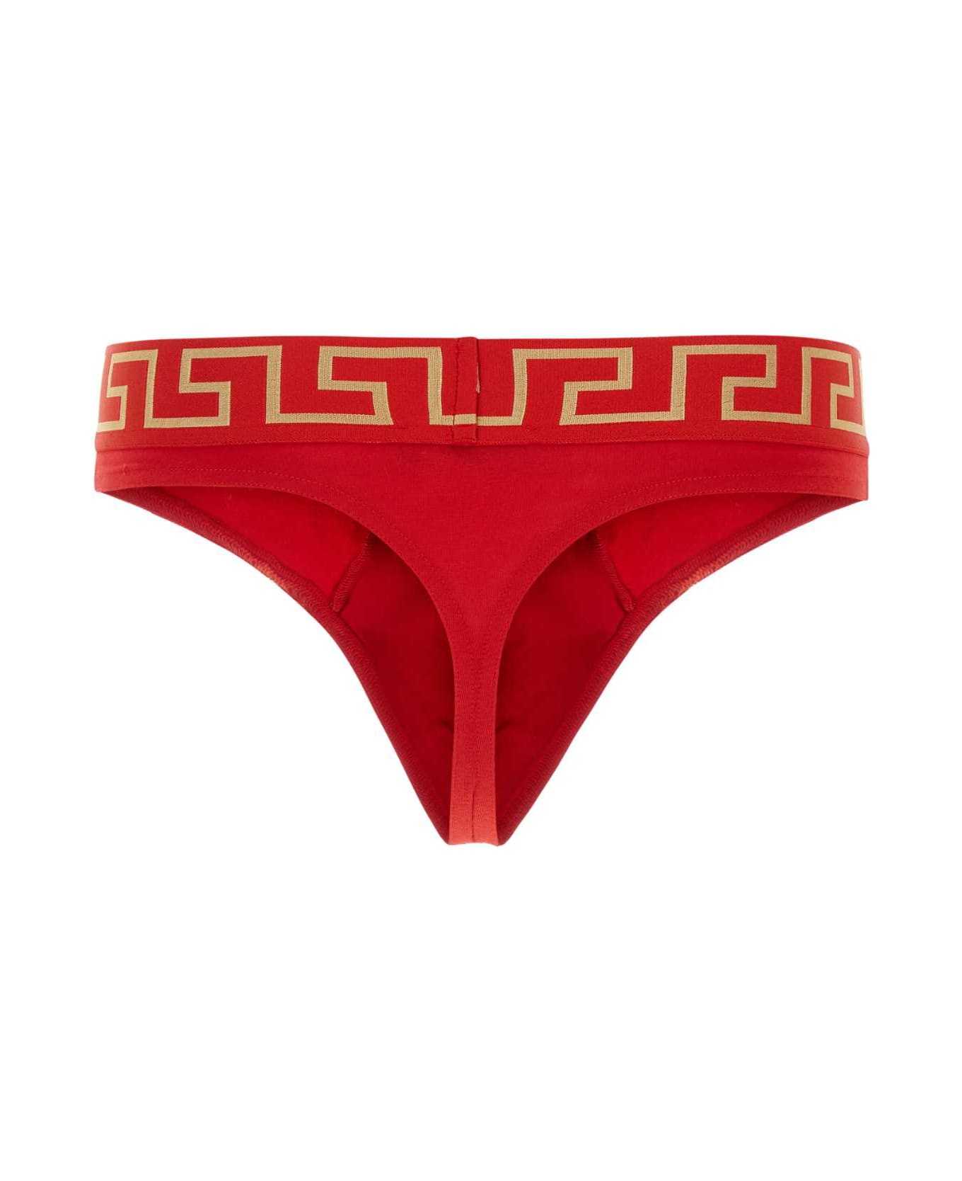 Versace Red Stretch Cotton Thong - REDGOLD