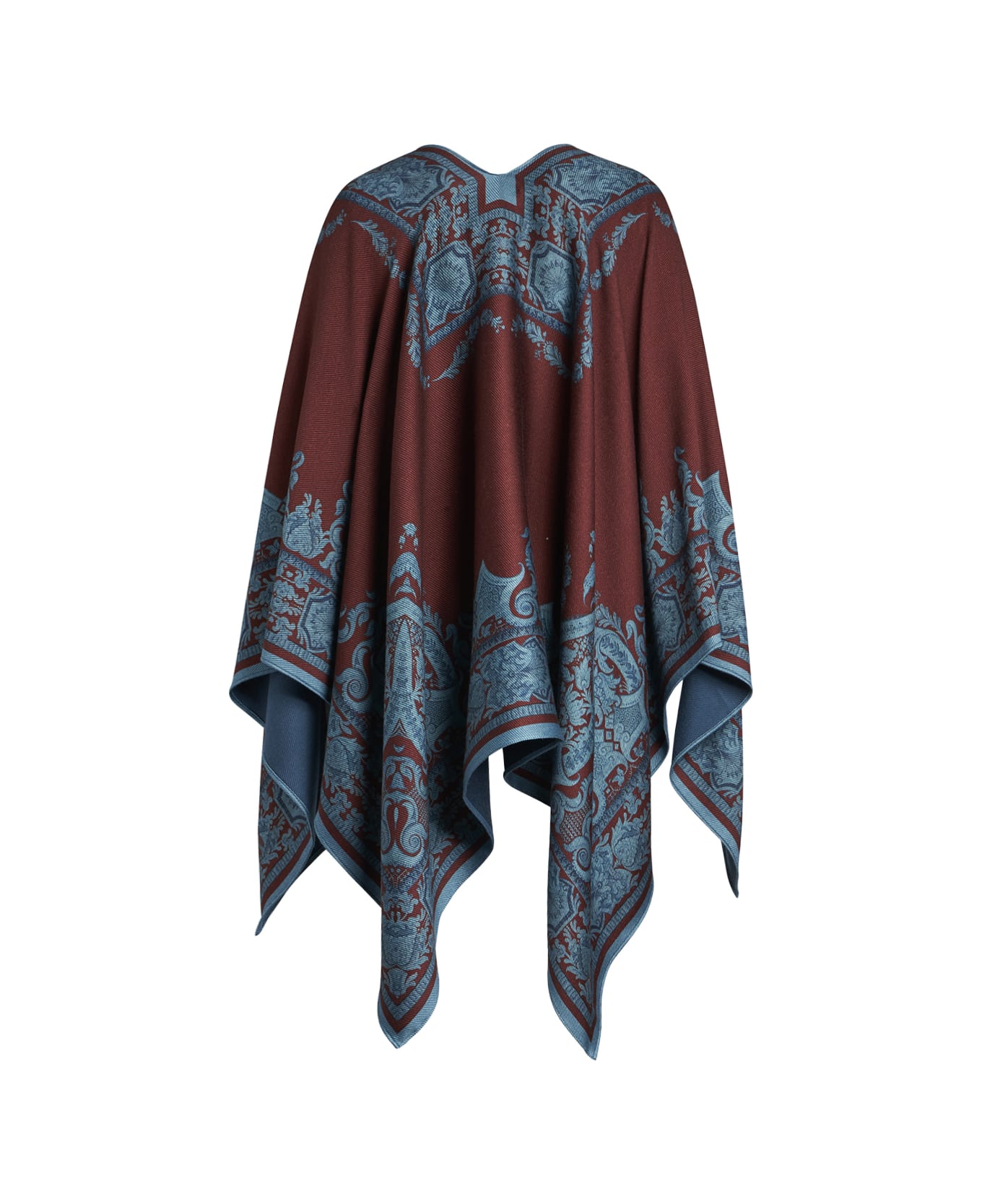 Etro Burgundy Wool Cape With Print - Brown