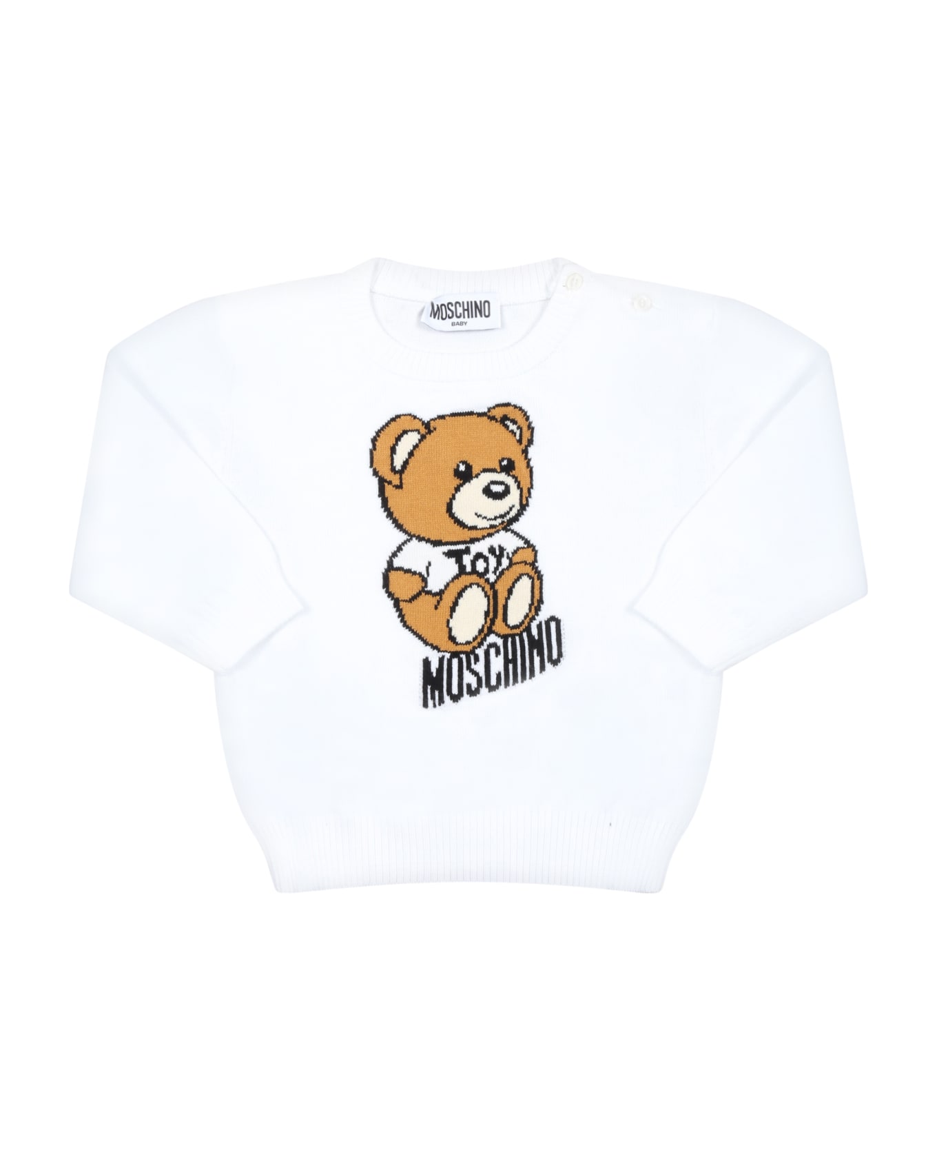 Moschino White Sweat For Babykids With Teddy Bear - White
