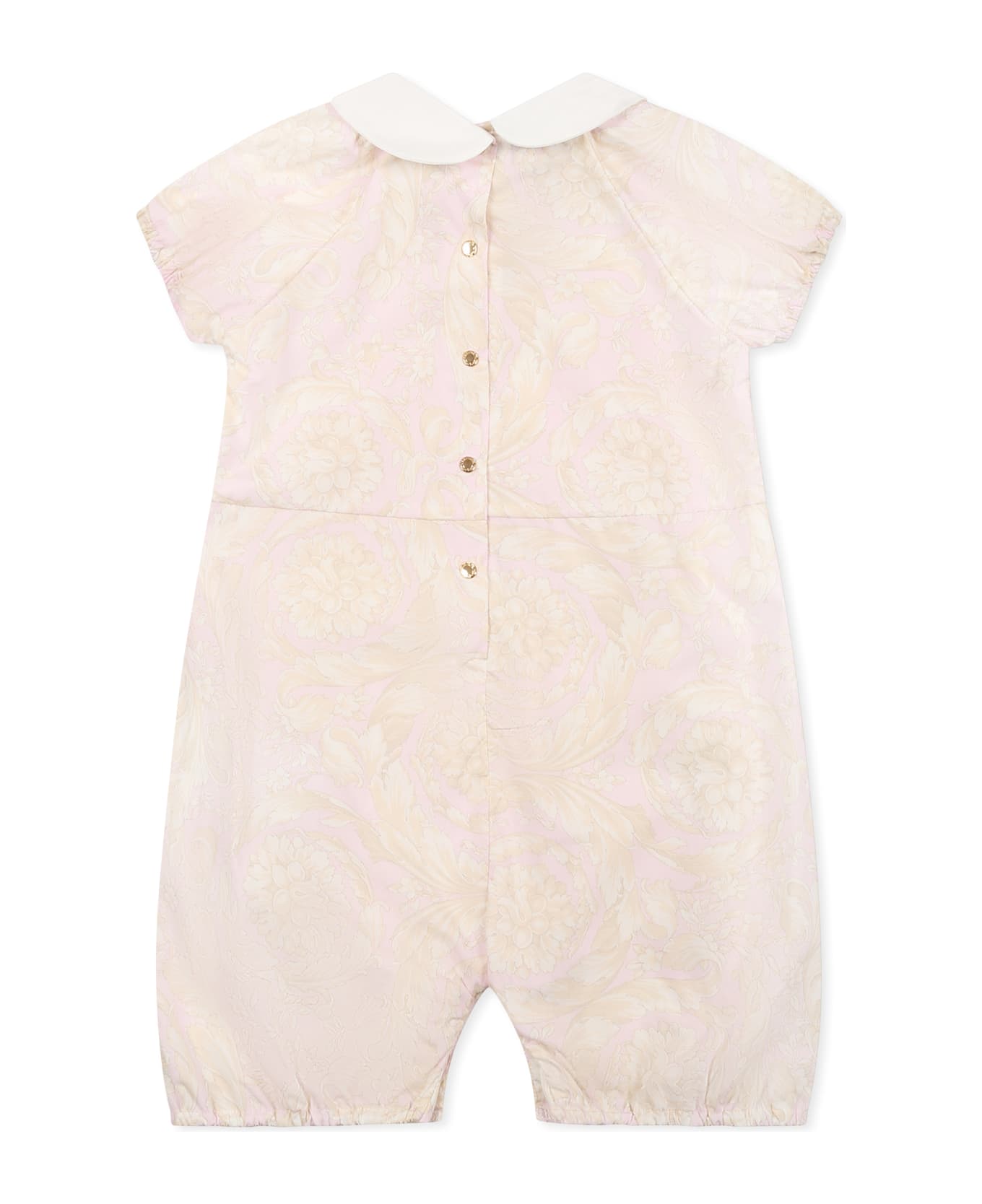 Versace Pink Romper Or Baby Girl With Barocco Print - Pink