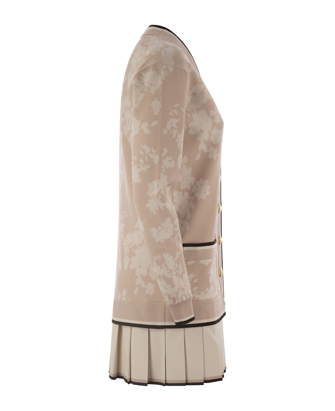 Elisabetta Franchi Knitted Dress In Floral Jacquard - Nude/butter