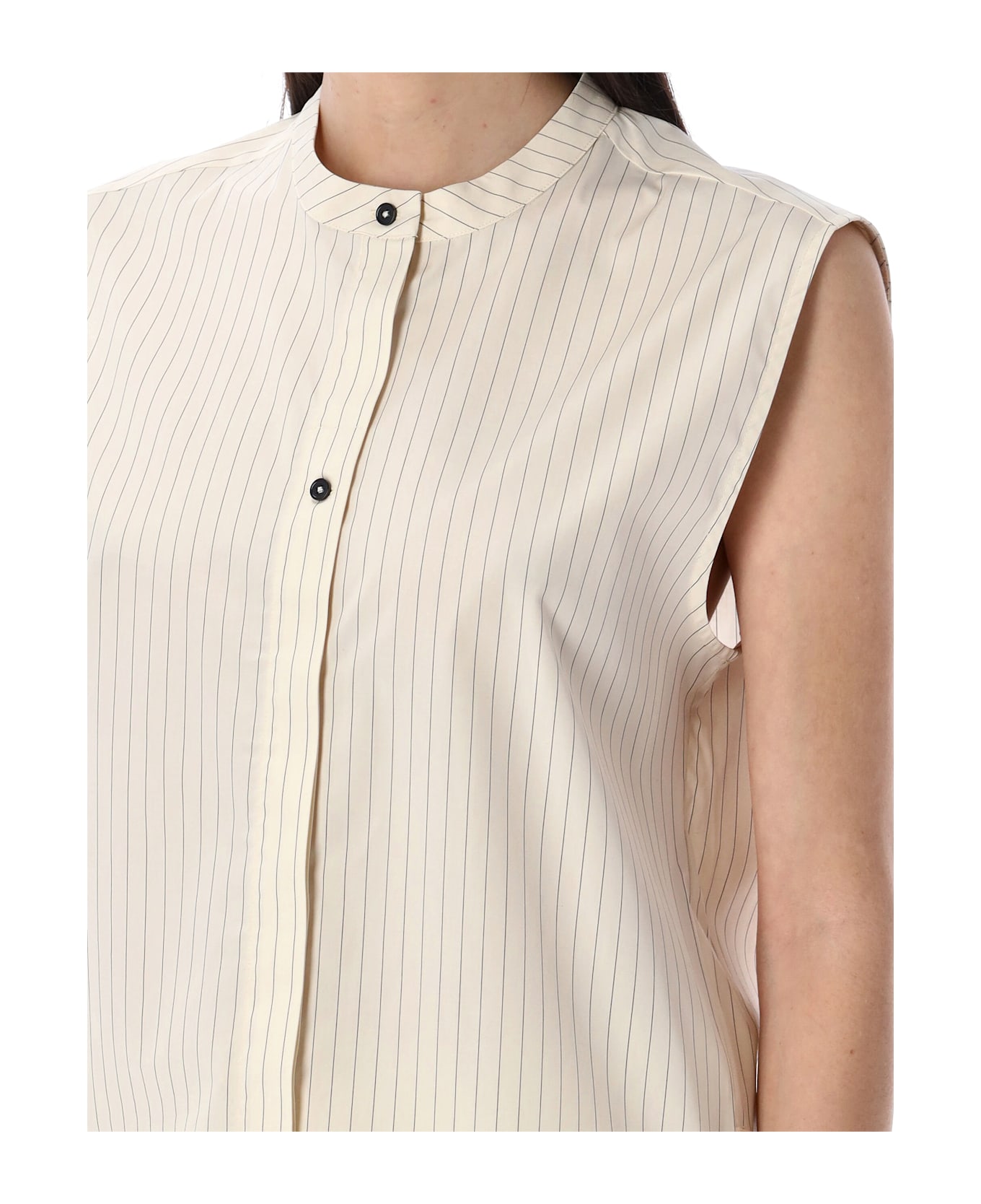 Loulou Studio Hale Stripes Sleeveless Shirt - IVORY BLACK