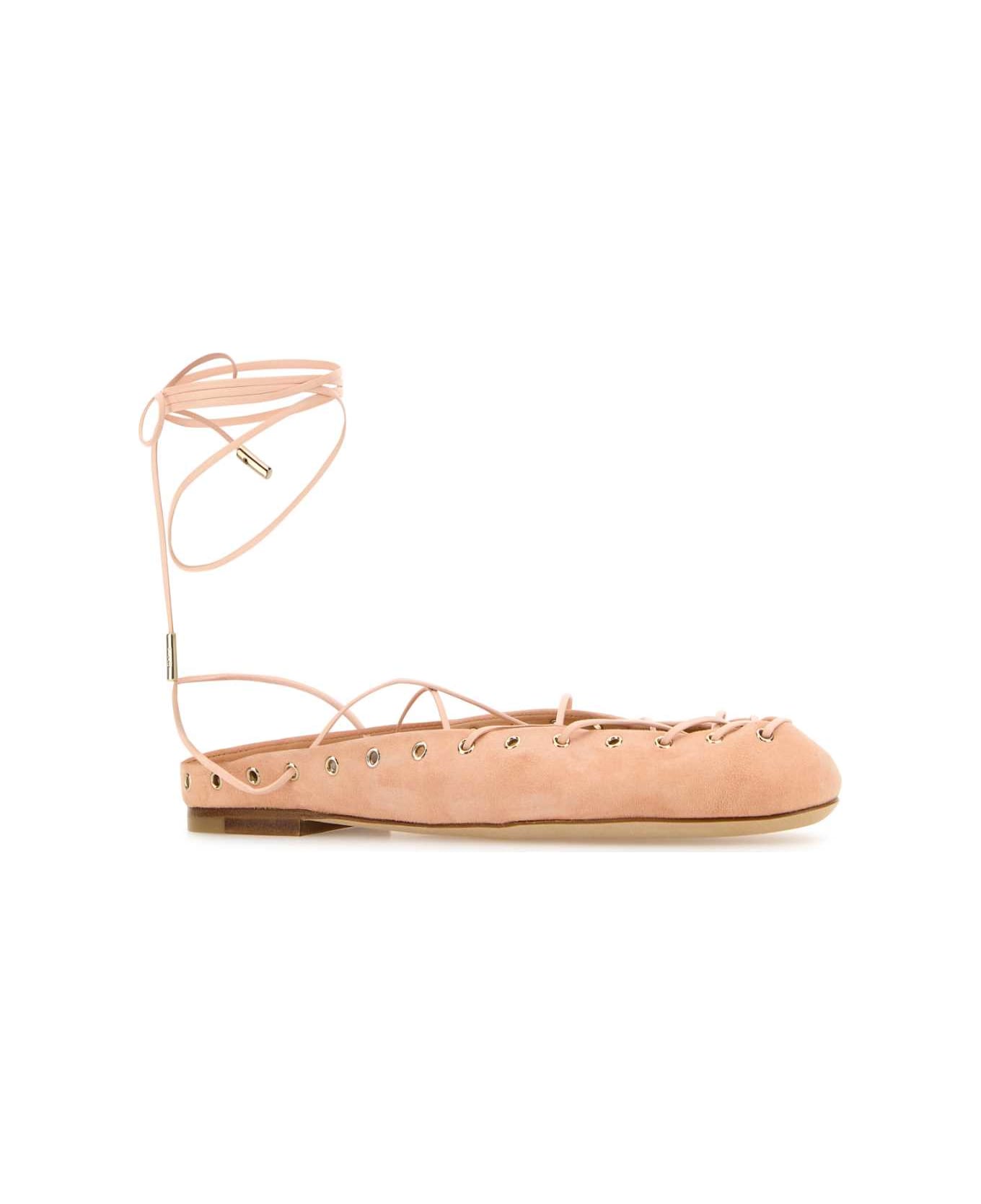 Chloé Light Pink Suede Chloã© Ghillies Ballerinas - PEACHYPINK