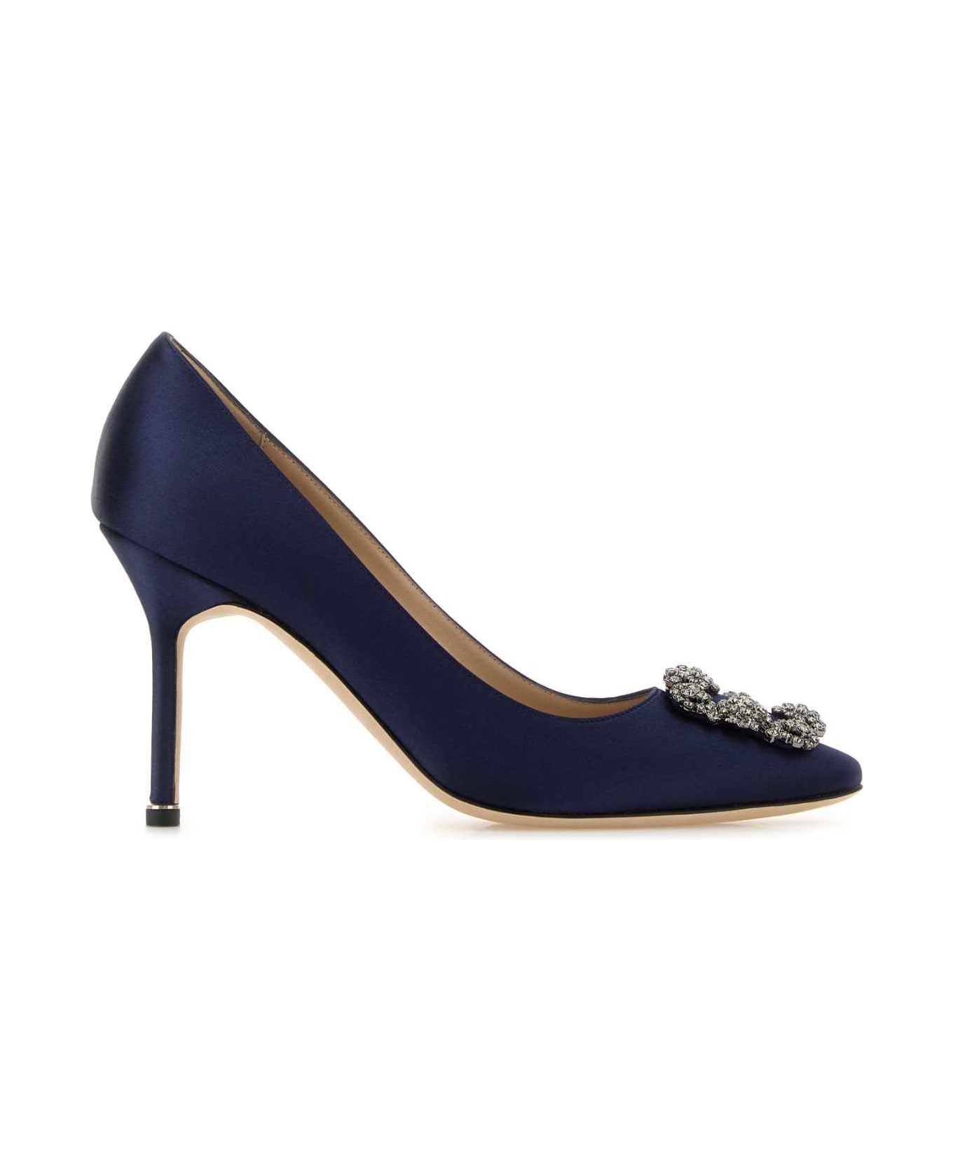 Manolo Blahnik Navy Blue Satin Hangisi Pumps - Navy