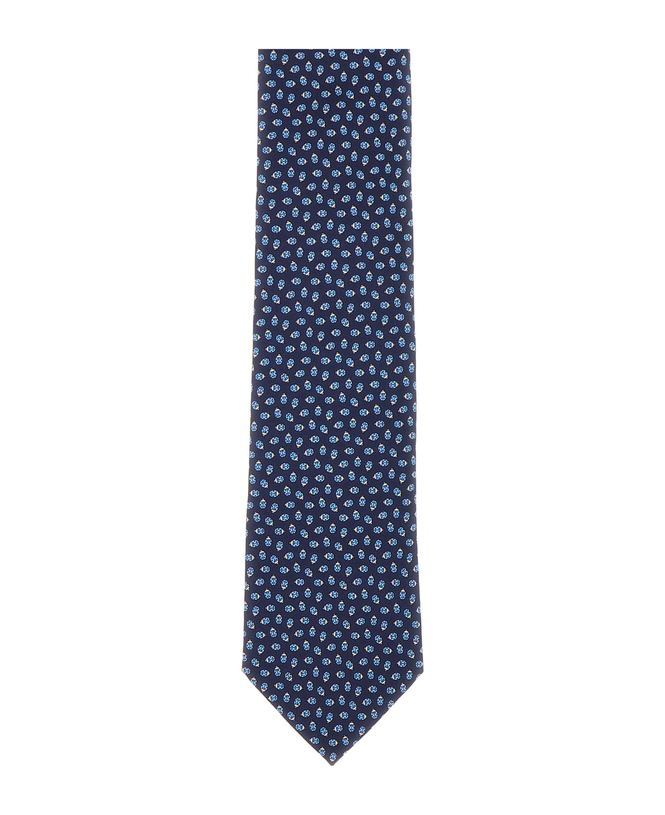 Zegna Embroidered Silk Tie - Navy