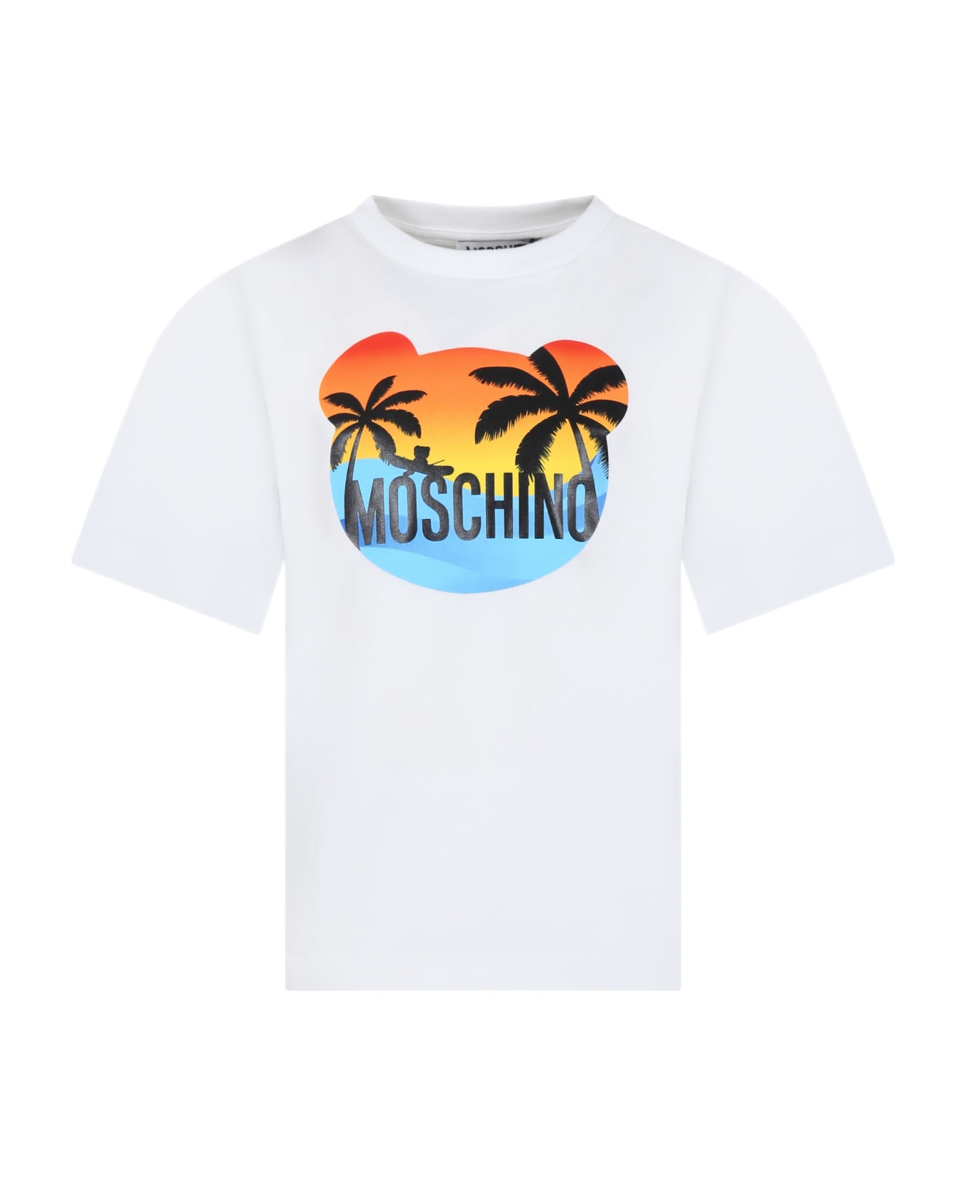 Moschino White T-shirt For Kids With Multicolor Print And Logo - White