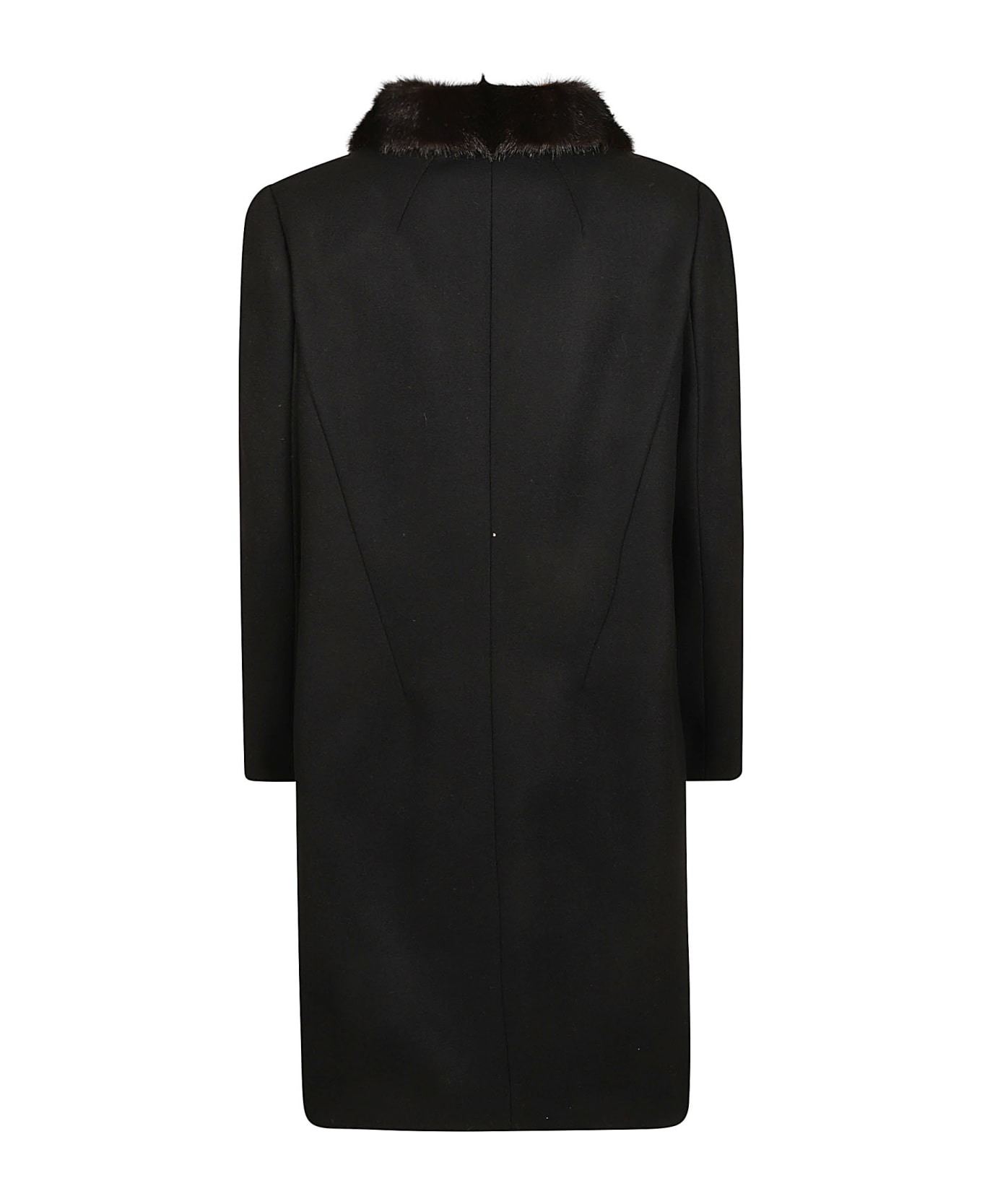 N.21 Fur Detailed Long Coat - Black