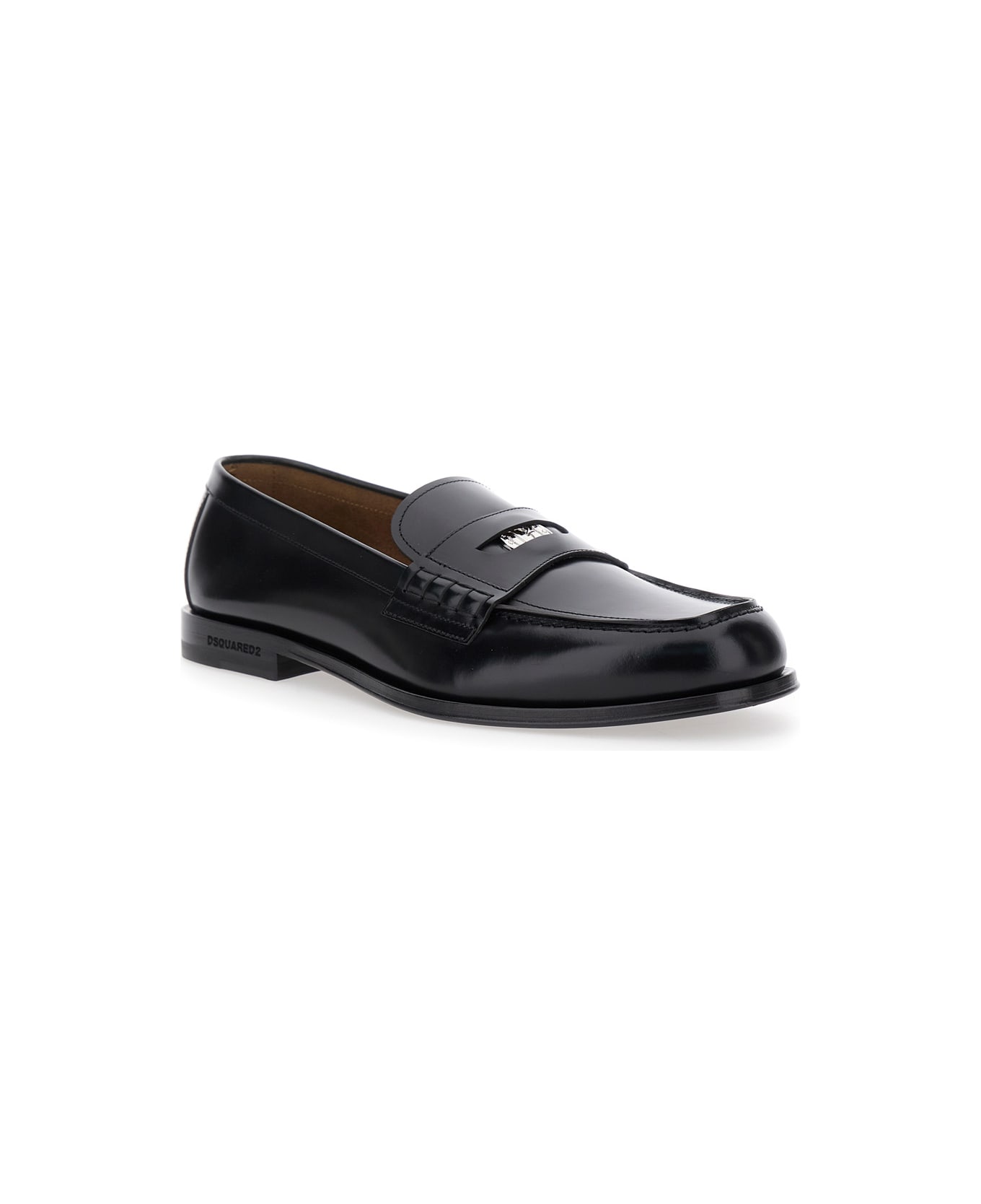 Dsquared2 Black Loafers With Logo Plaque On The Front And Logo Lettering On The Heel In Leather Man - Black